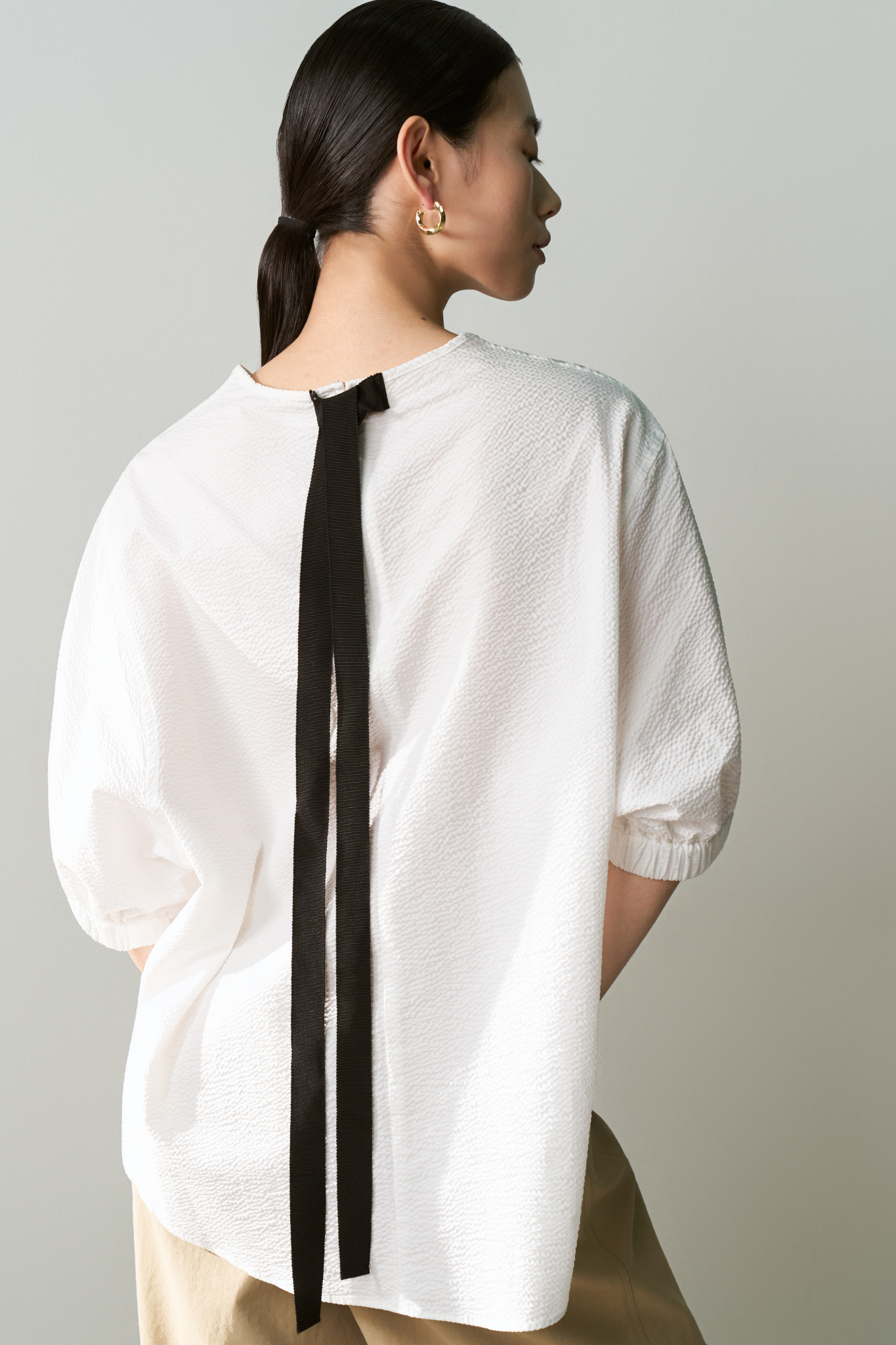 Back Ribbon Tie Seersucker Top