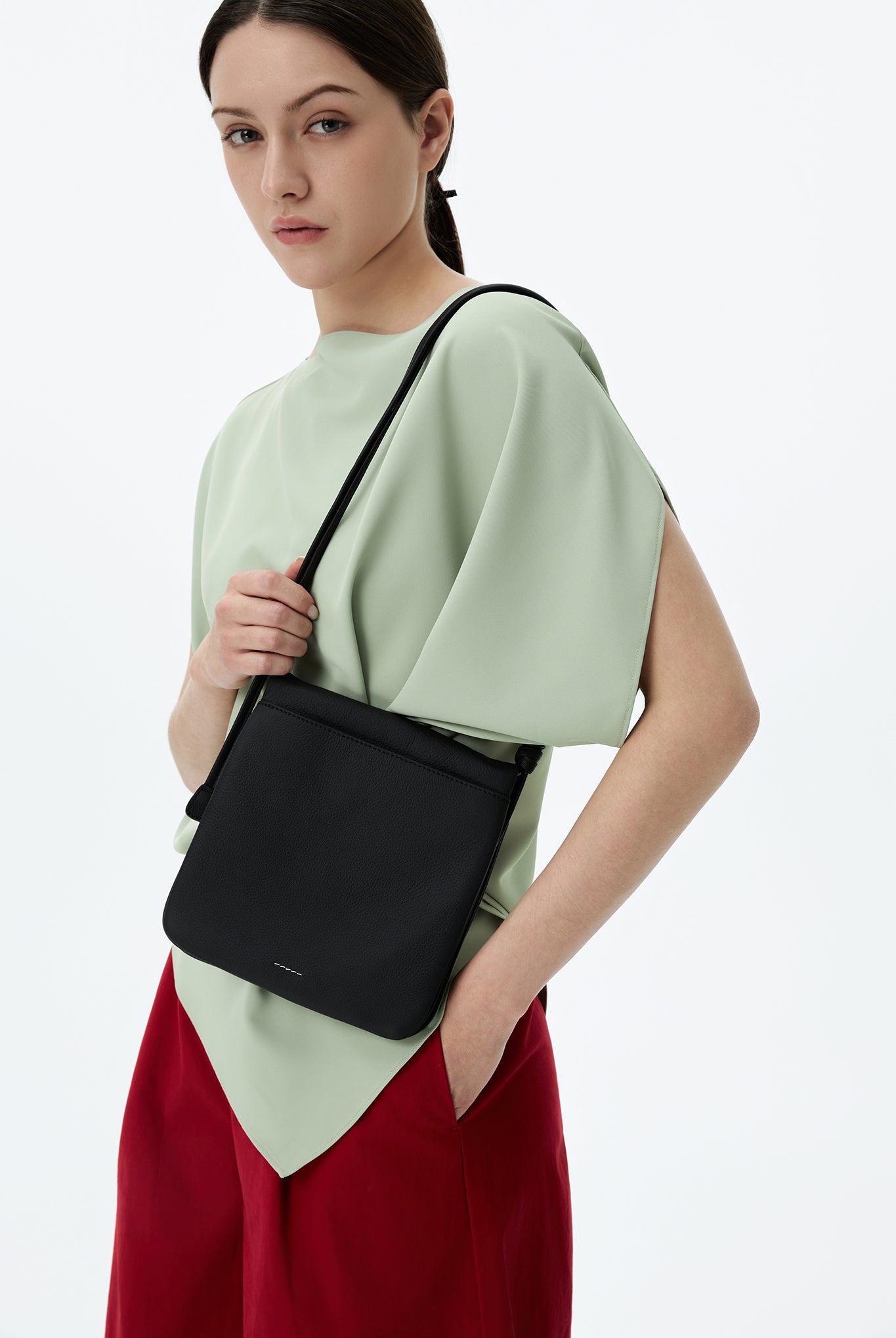 Foldover Leather Purse With Strap