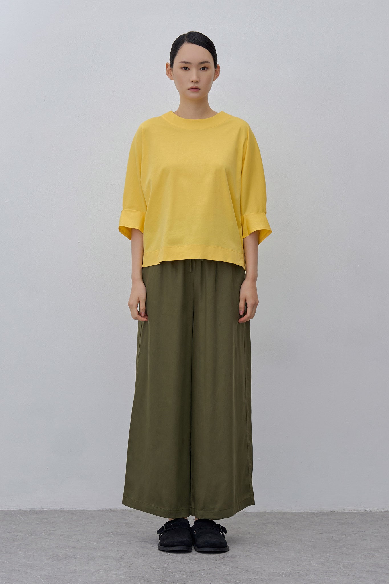 Pleated-Cuff Jersey Top