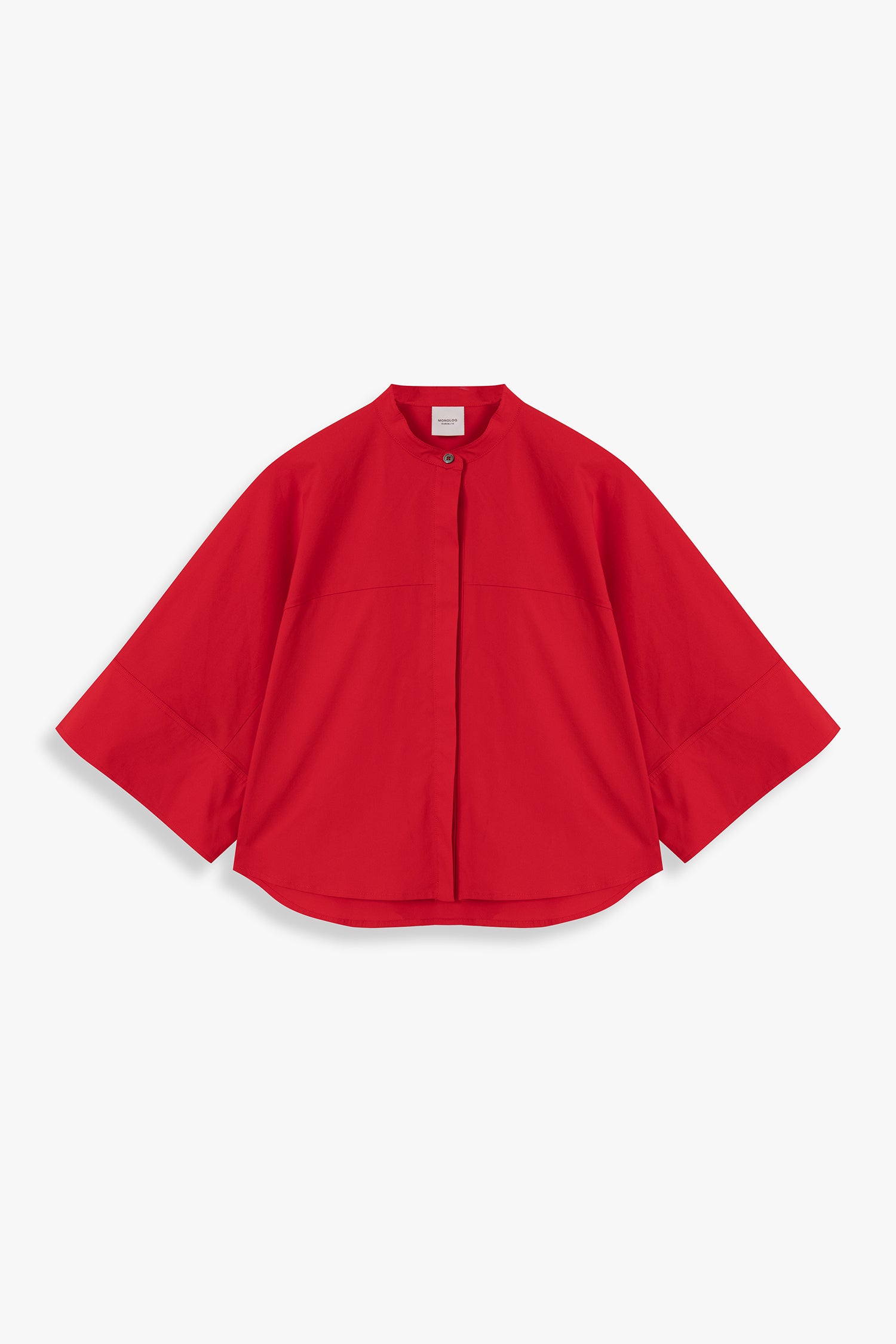Wide-Sleeve Mandarin-Collar Shirt