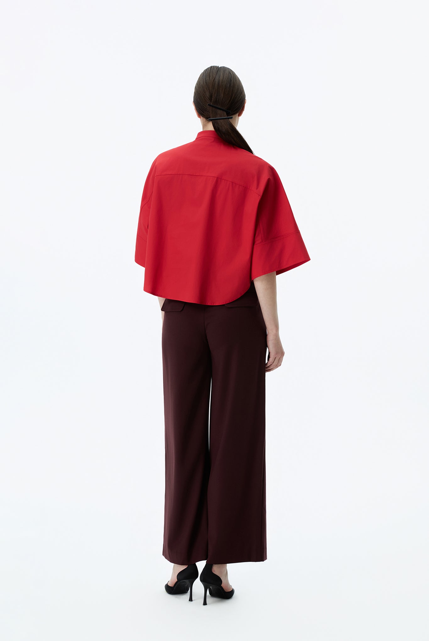 Wide-Sleeve Mandarin-Collar Shirt