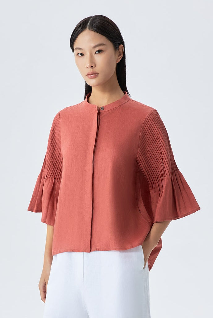 Jane Open Front Pintuck Sleeve Blouse