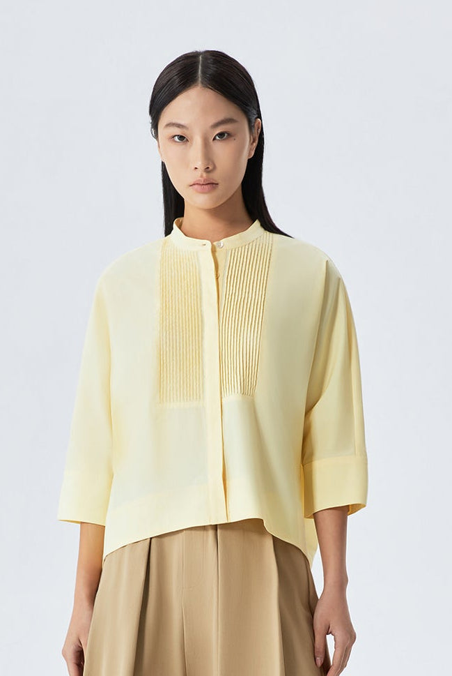 Alexa Collarless Pintuck Shirt