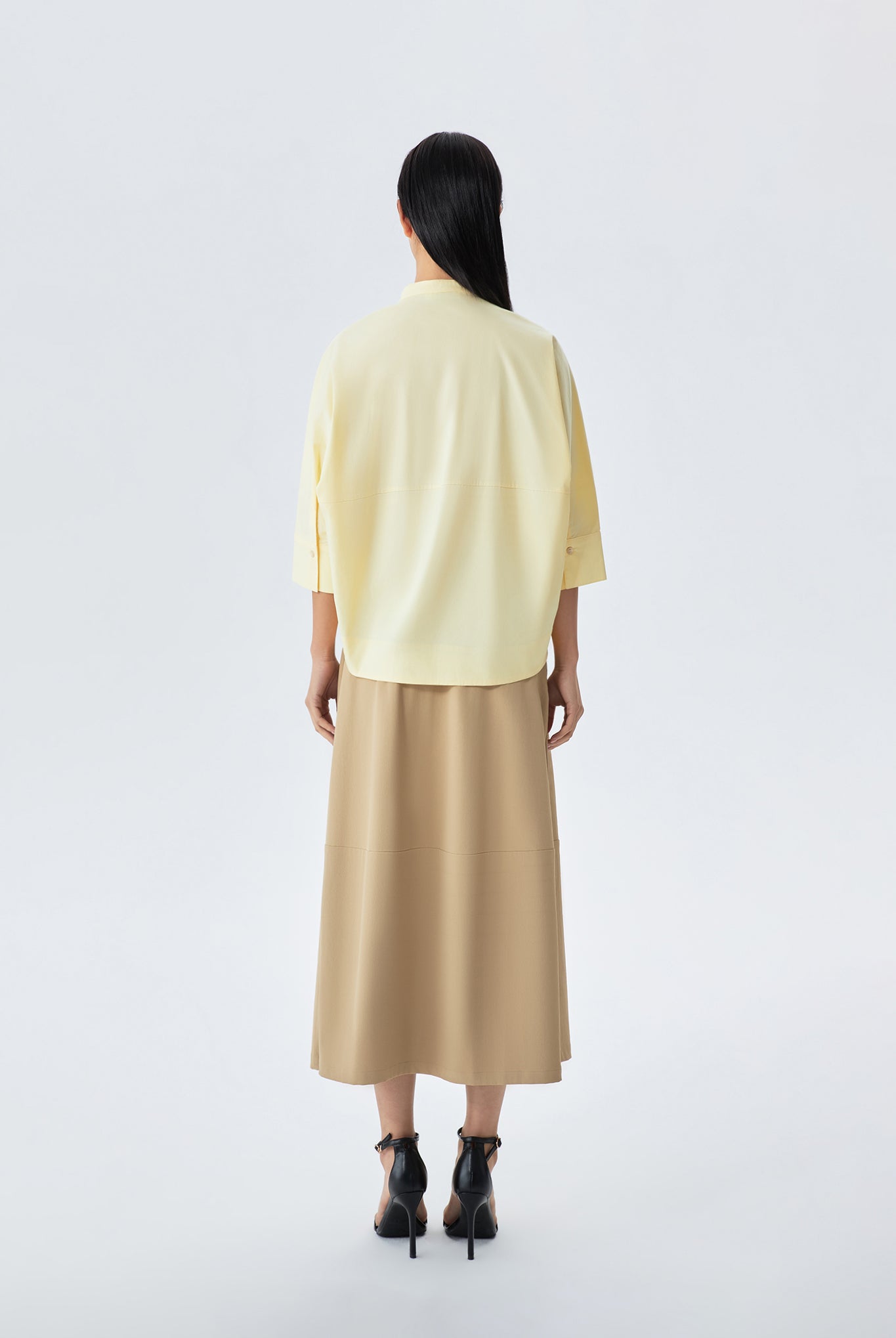 Alexa Collarless Pintuck Shirt