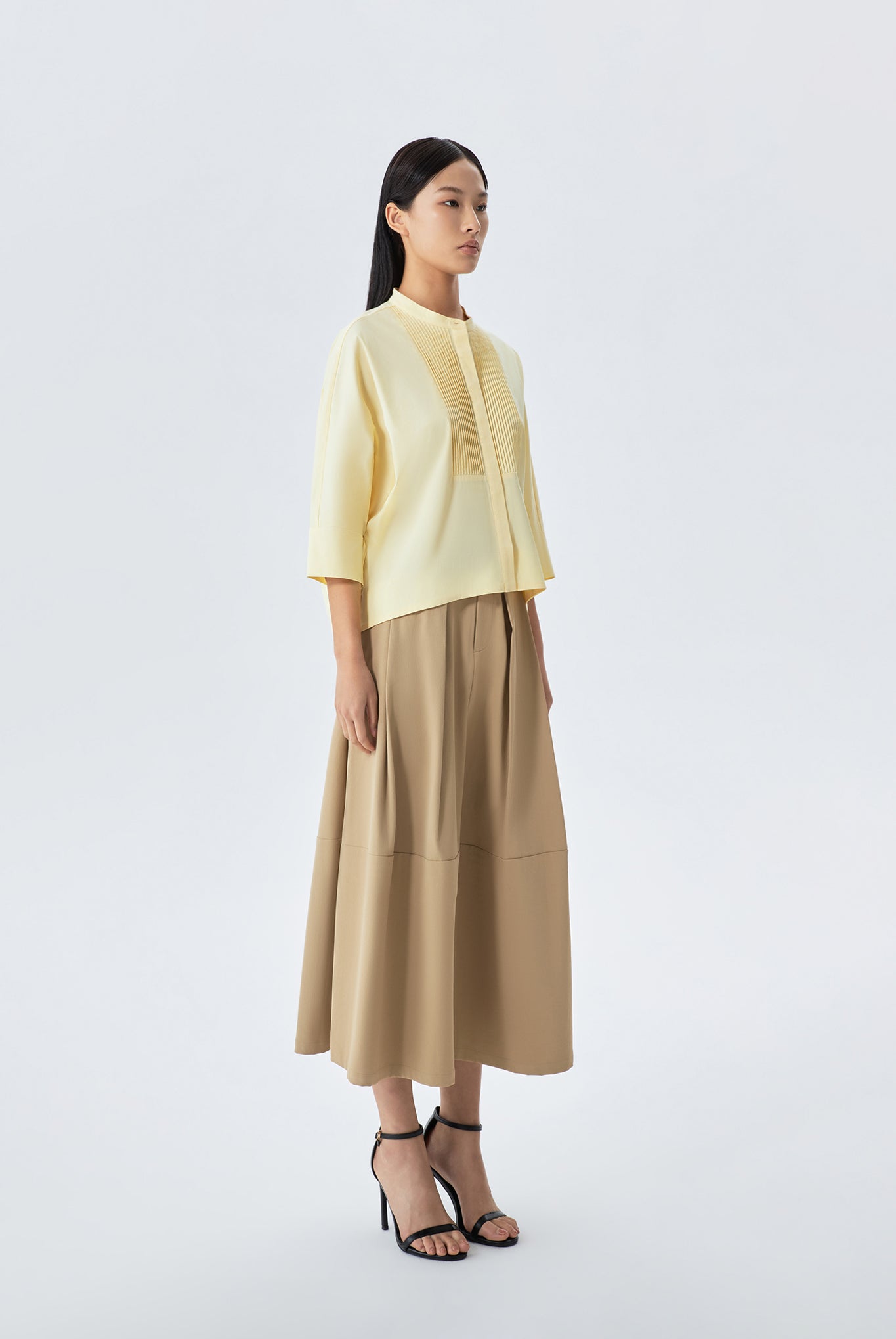 Alexa Collarless Pintuck Shirt