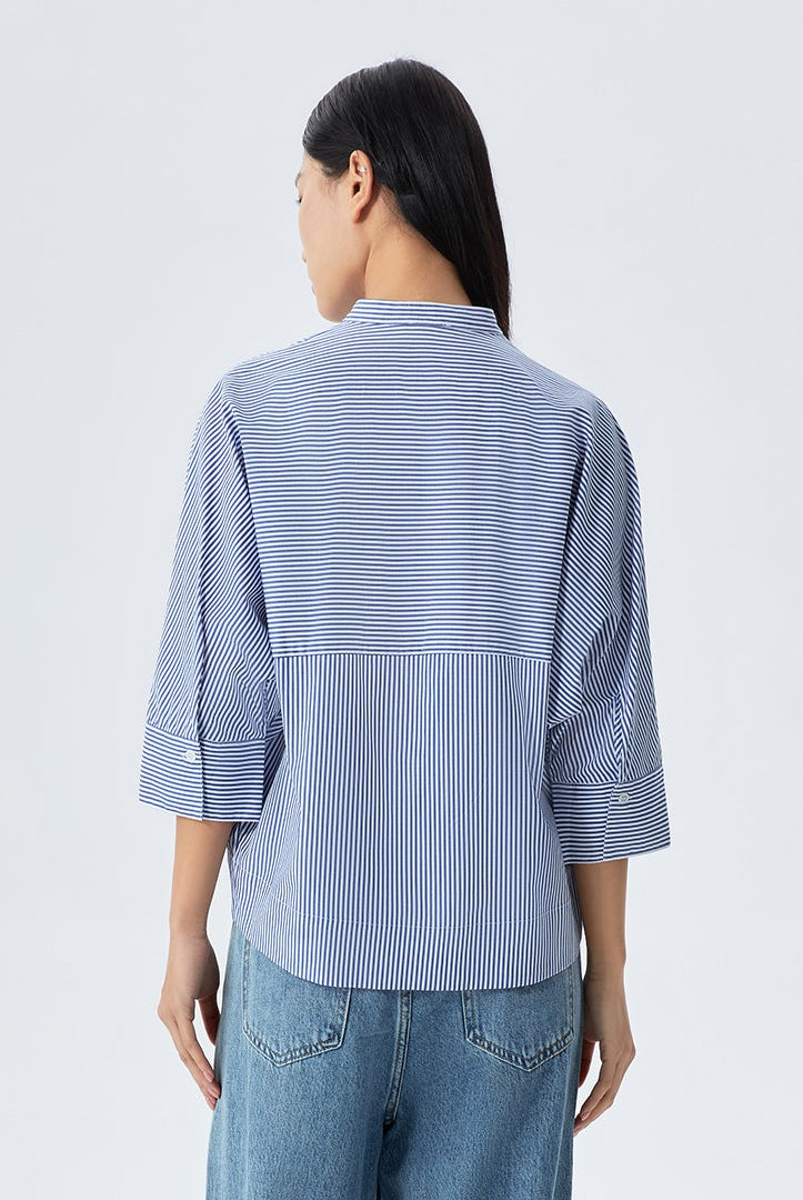Asa Collarless Pintuck Stripe Dolman