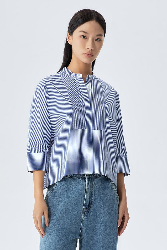 Asa Collarless Pintuck Stripe Dolman