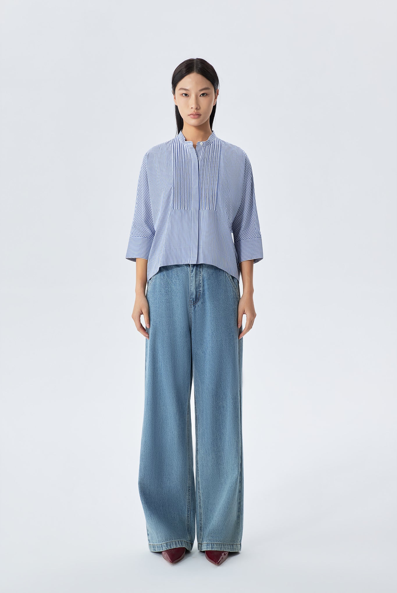 Asa Collarless Pintuck Stripe Dolman