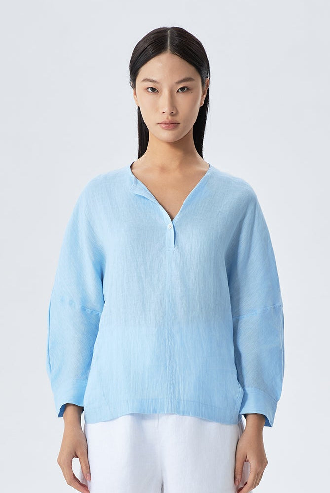 Ayla Linen V-Neck Pullover Shirt