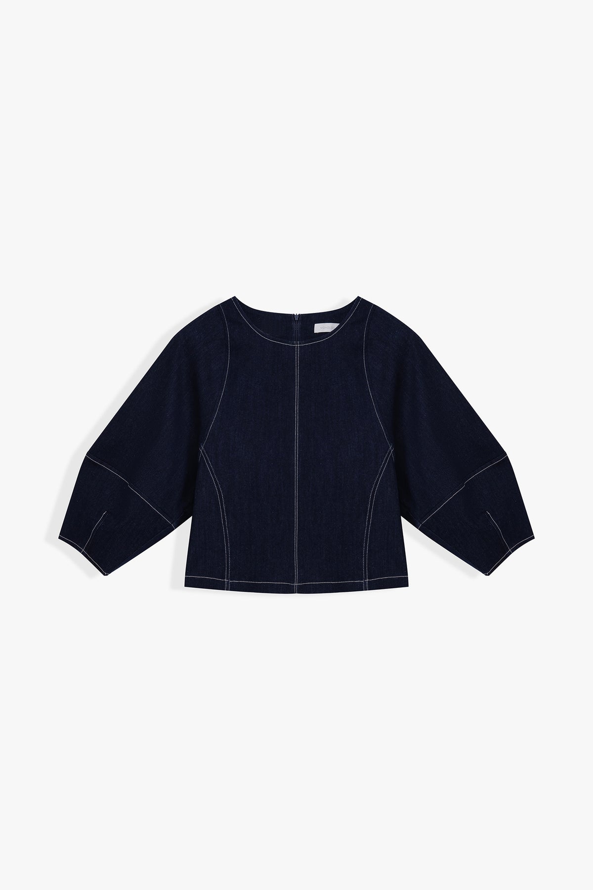 Mae Tirza Cropped Round Neck Denim Top