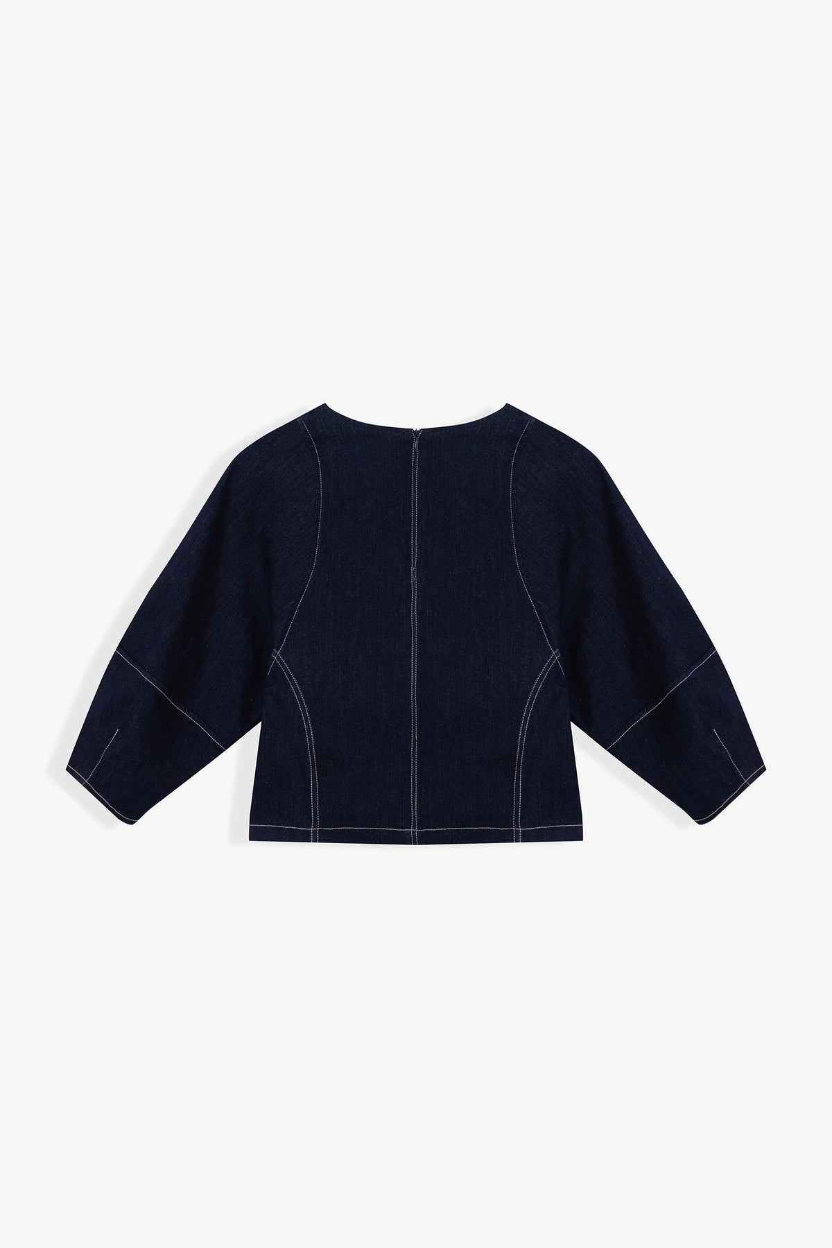Mae Tirza Cropped Round Neck Denim Top