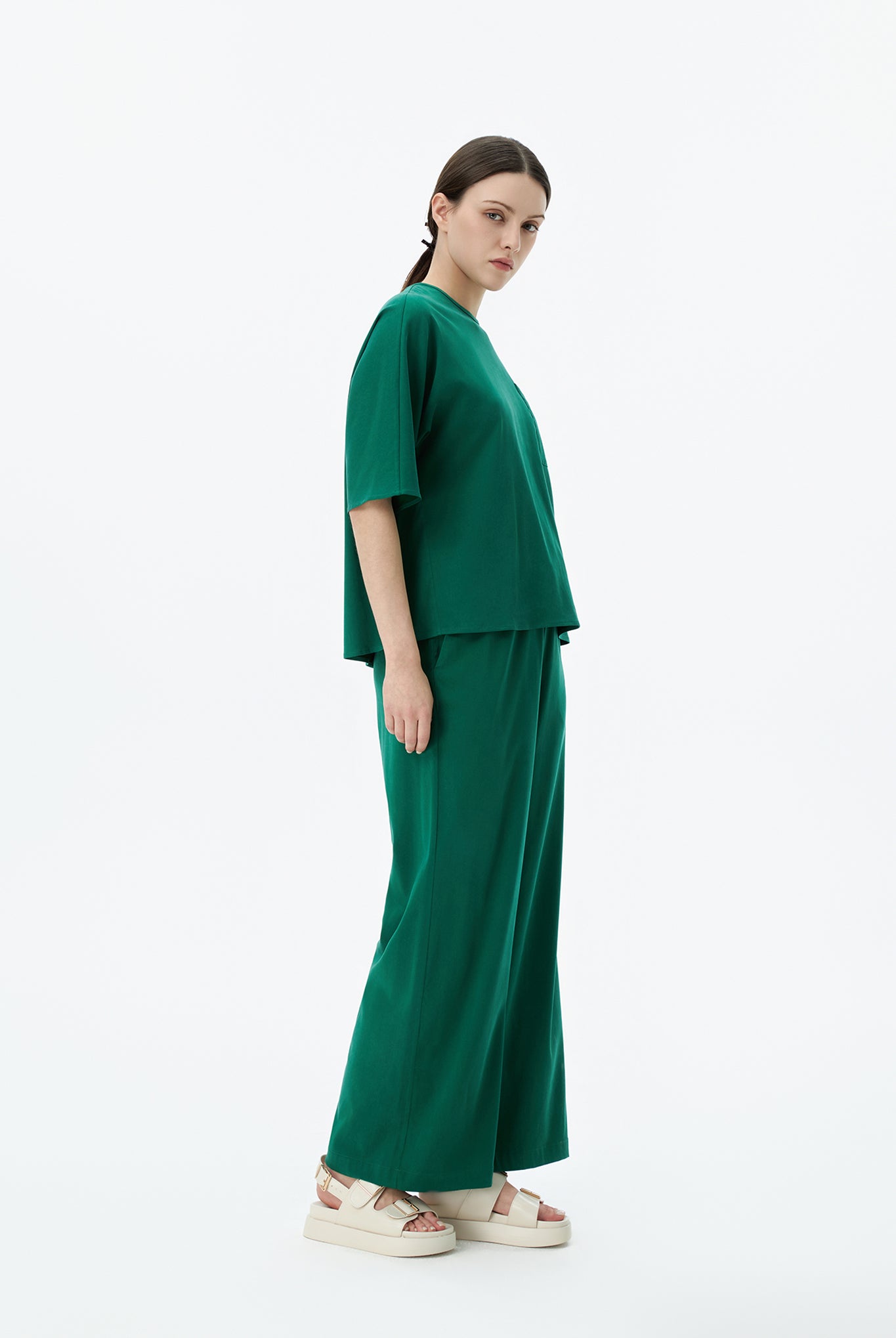Wide-leg Elasticated Trousers