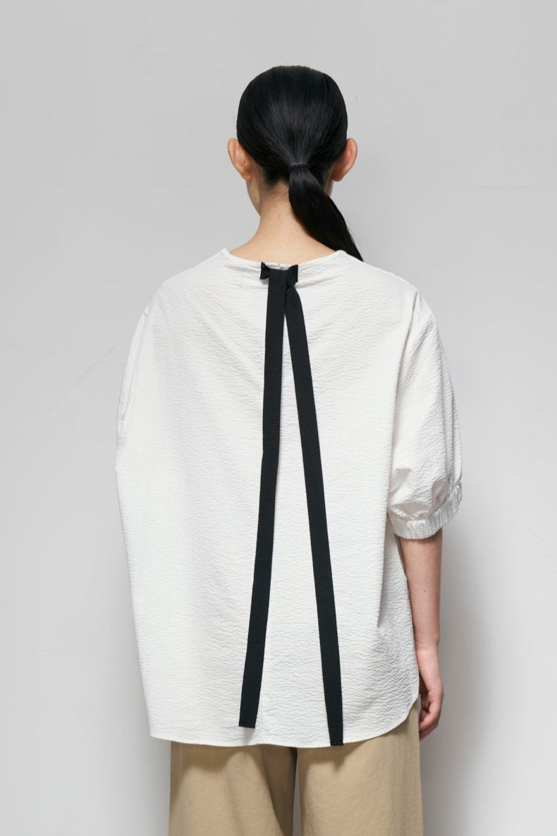 Back Ribbon Tie Seersucker Top