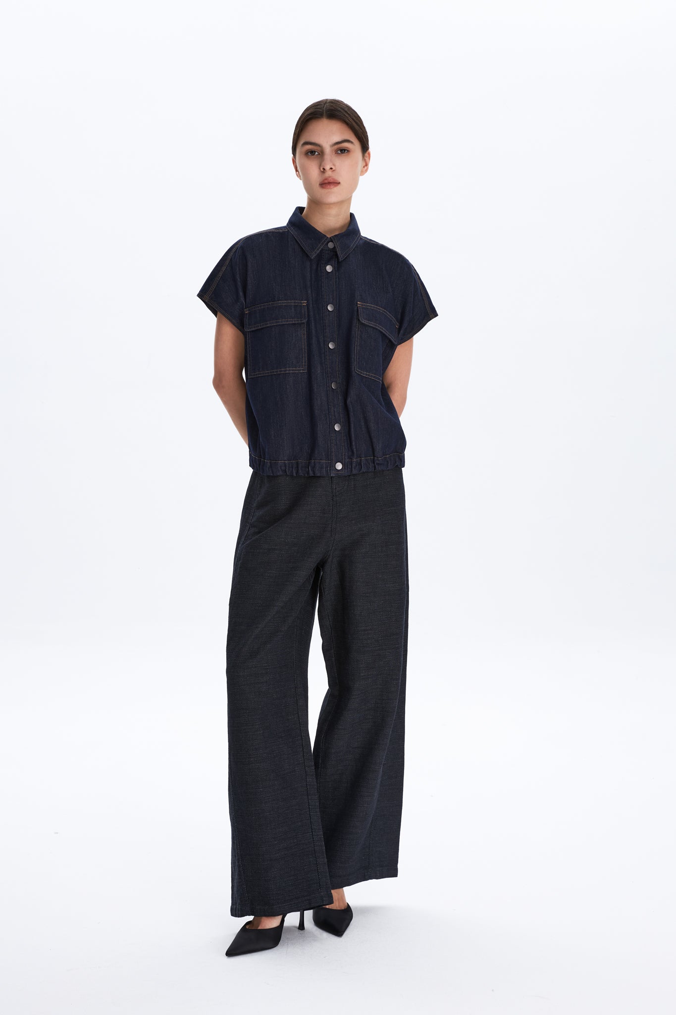Boxy Denim Top With Drawstring Hem
