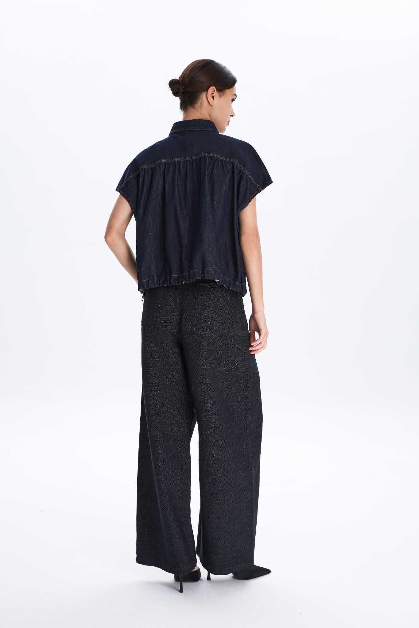Boxy Denim Top With Drawstring Hem