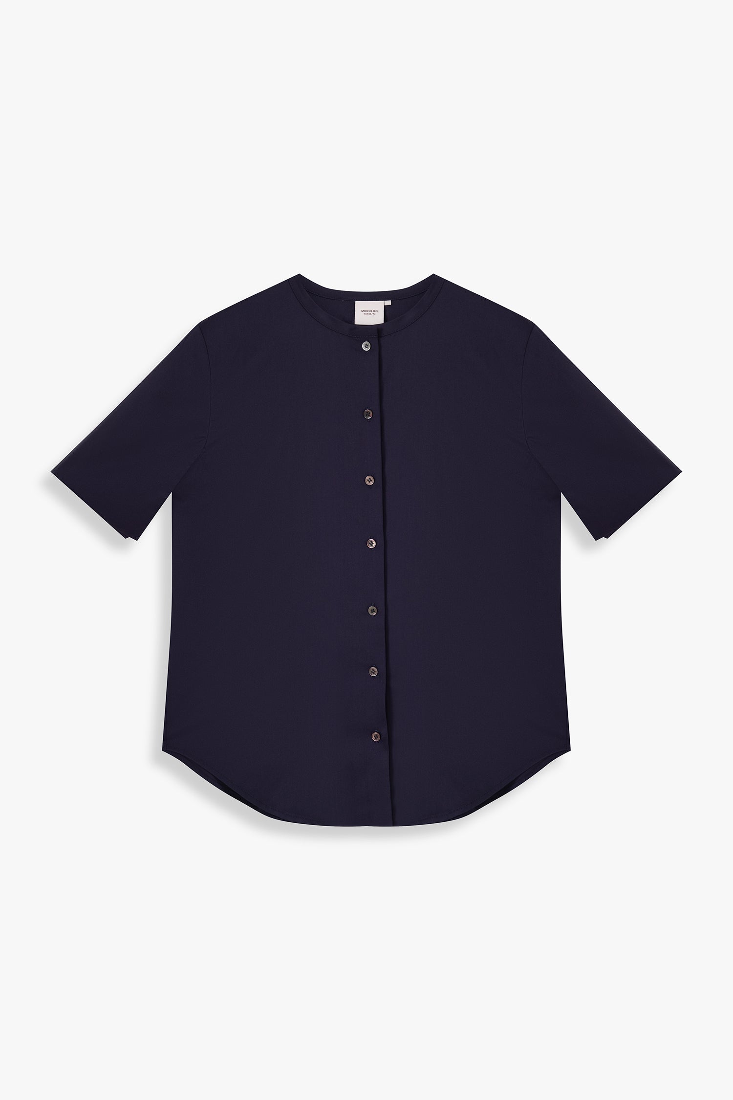 Collarless Shirt With Draped Sleeves