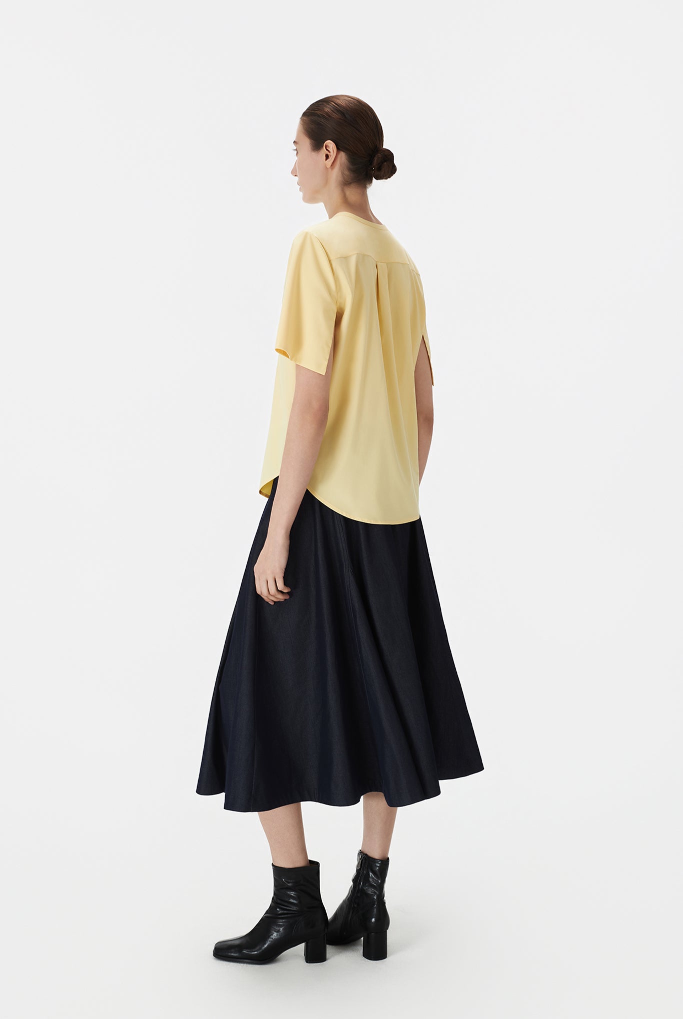 Collarless Shirt With Draped Sleeves