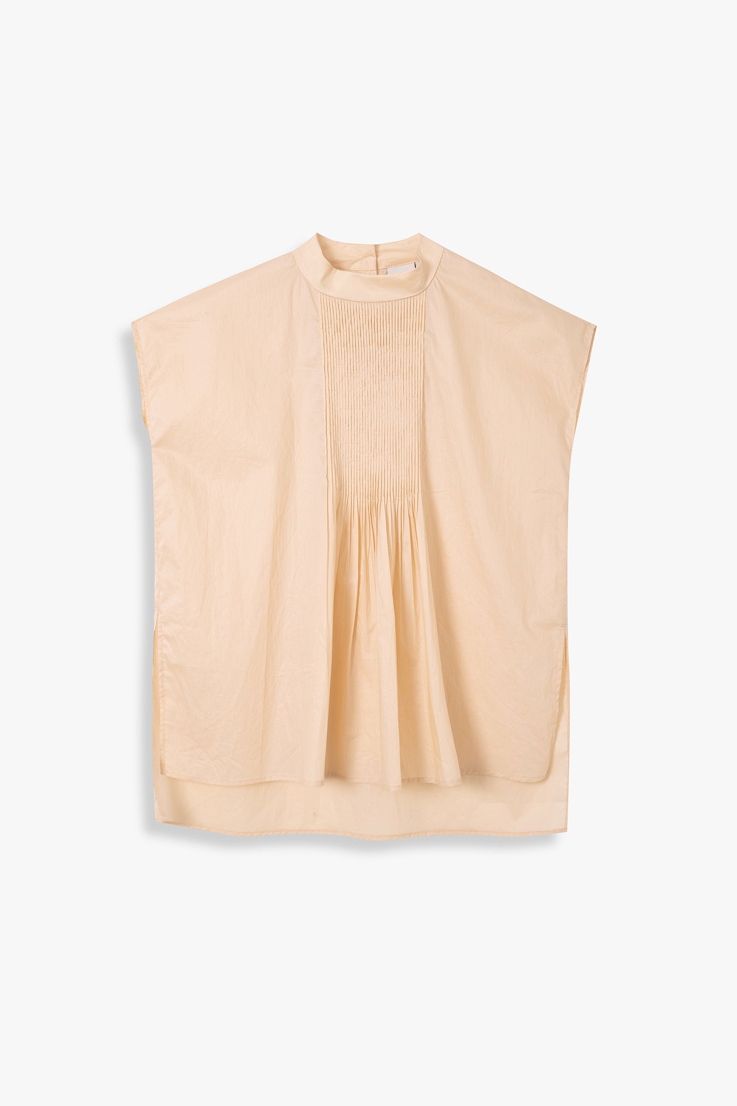 Boxy High Collar Top With Pintucks