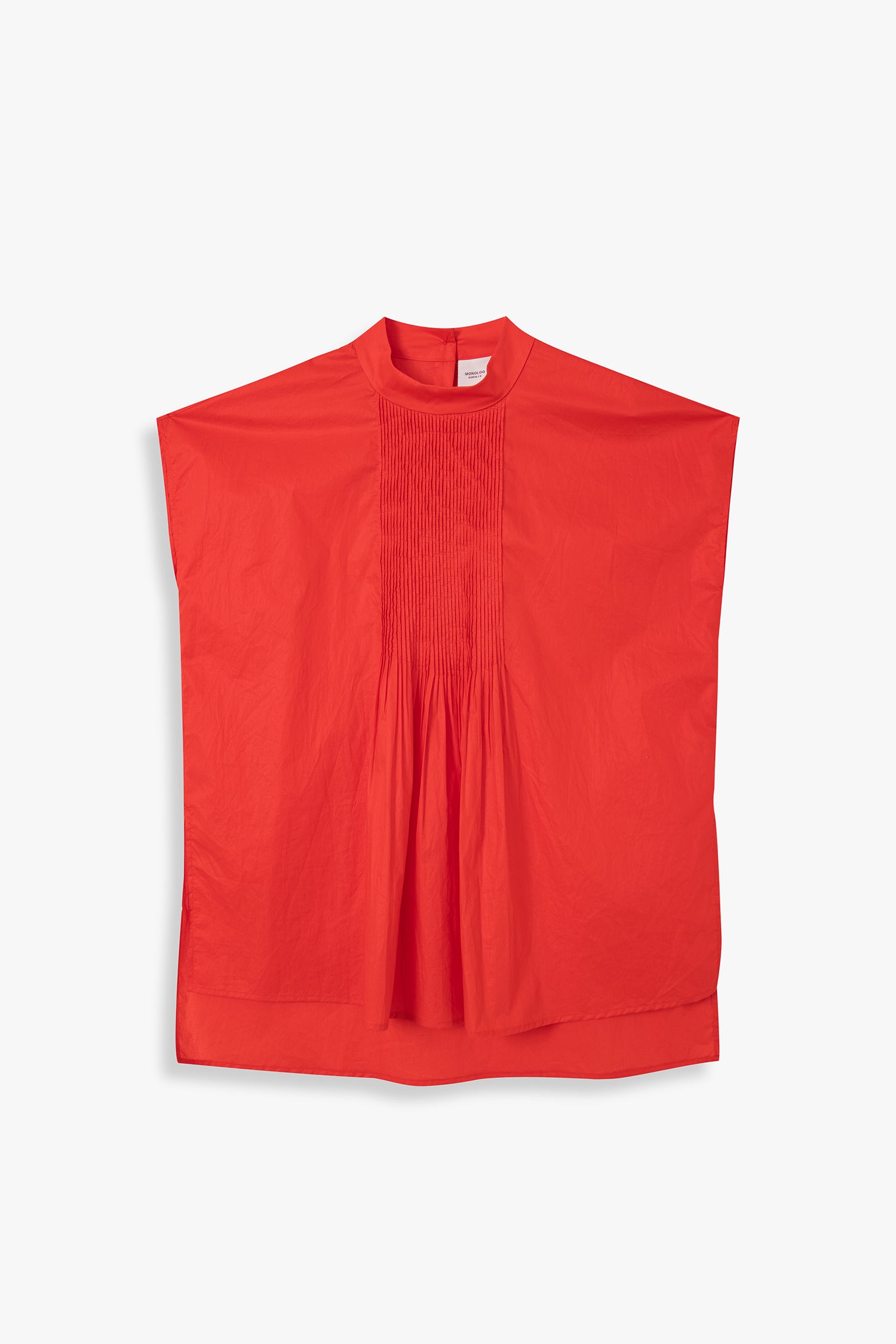 Boxy High Collar Top With Pintucks