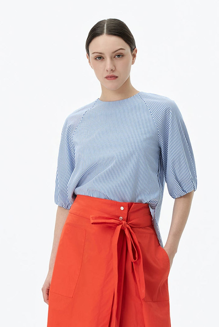 Striped Blouse With Balloon Sleeves