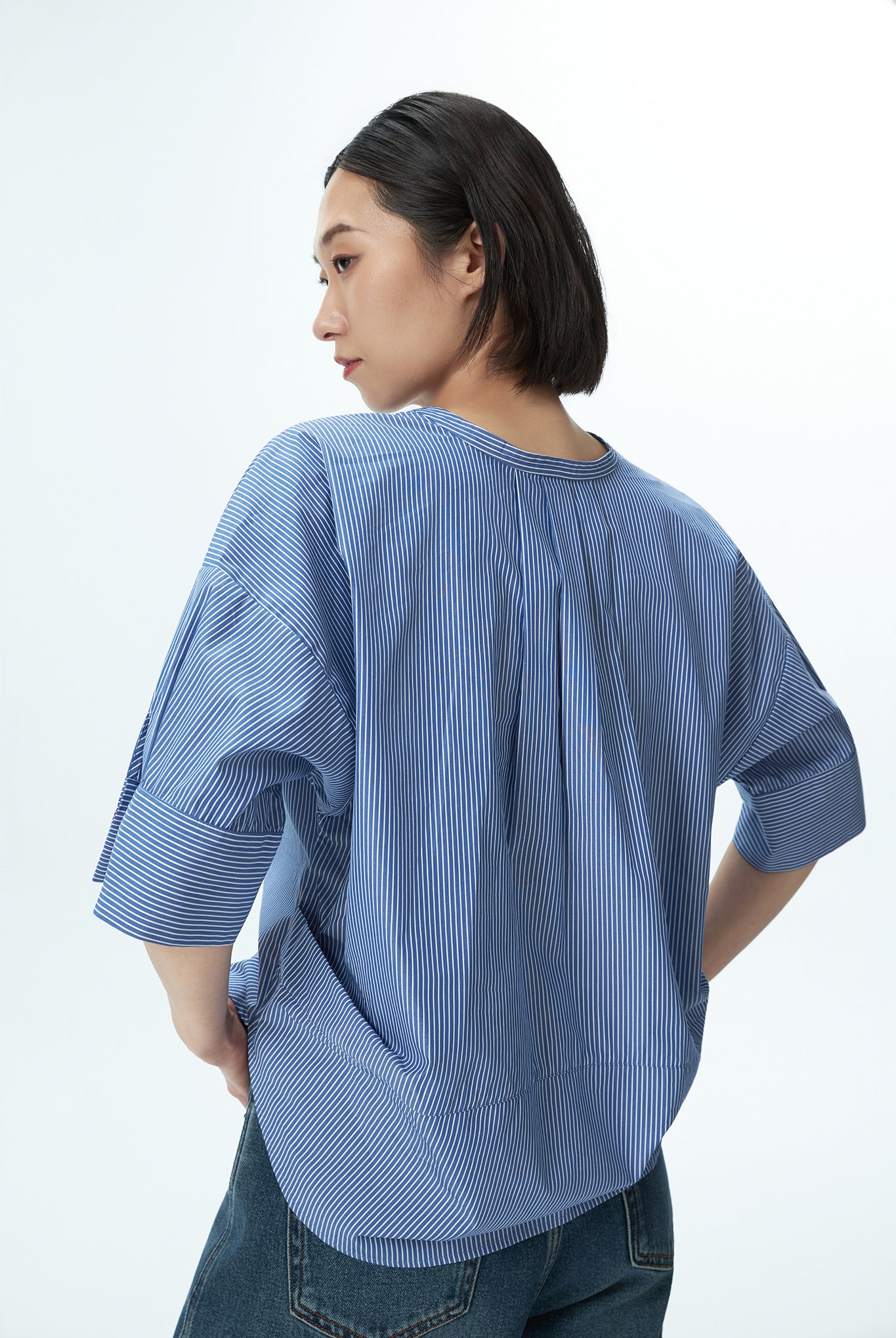 Stripe Pleated Back Top