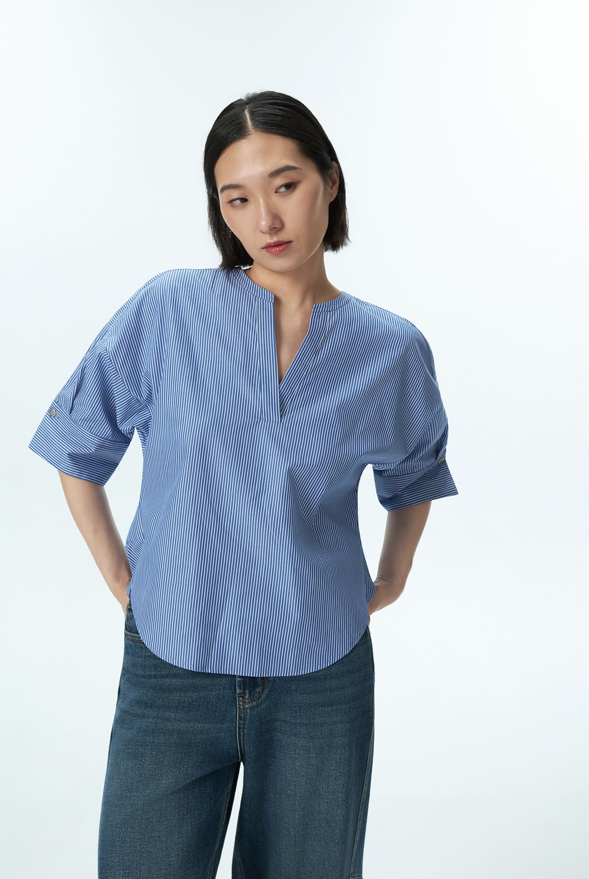 Stripe Pleated Back Top