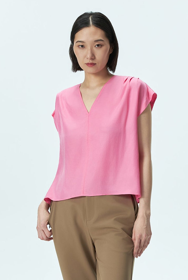 V-Neck Pleated Shoulder Top