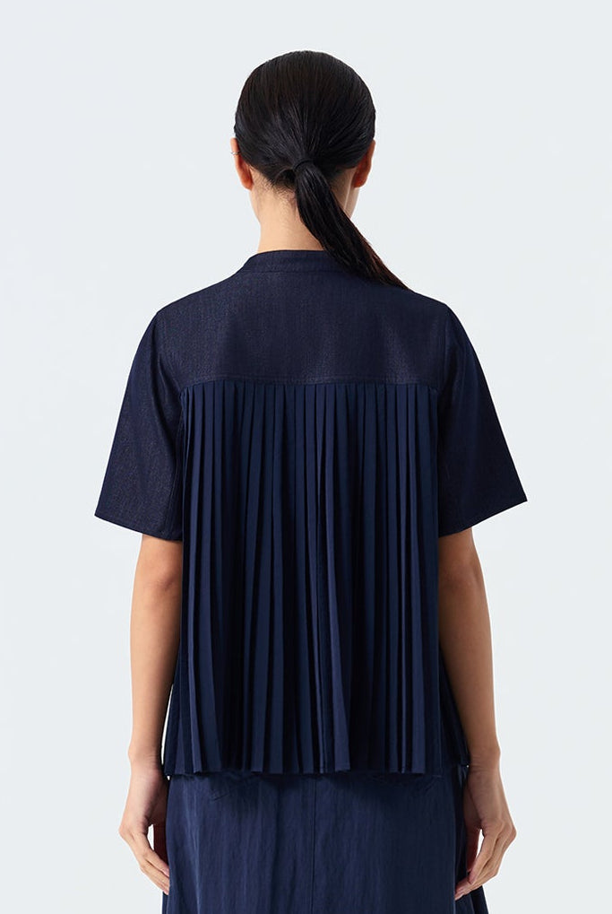 Molly Pleated Front-Button Blouse