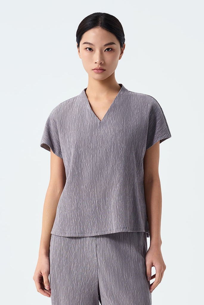 Amara Textured V-Neck Boxy Top