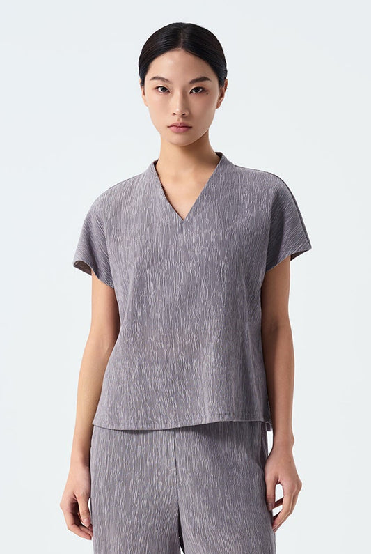 Amara Textured V-Neck Boxy Top