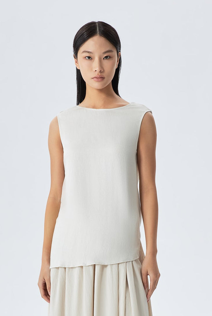 Talia Back Panel draping Linen Top