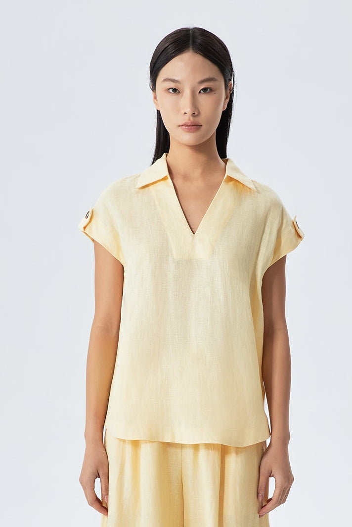 Millie Linen Sleeveless Collar Shirt