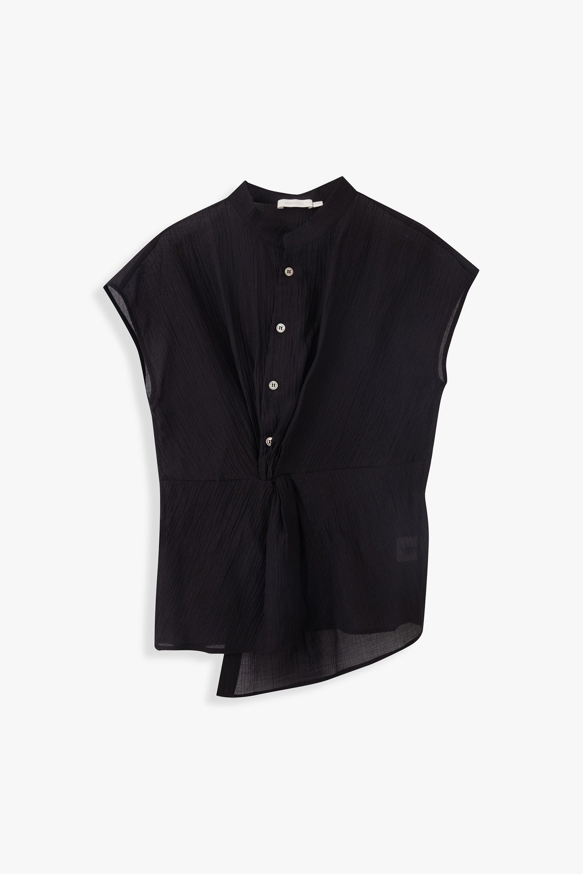 Olive Mandarin Collar Twist Top