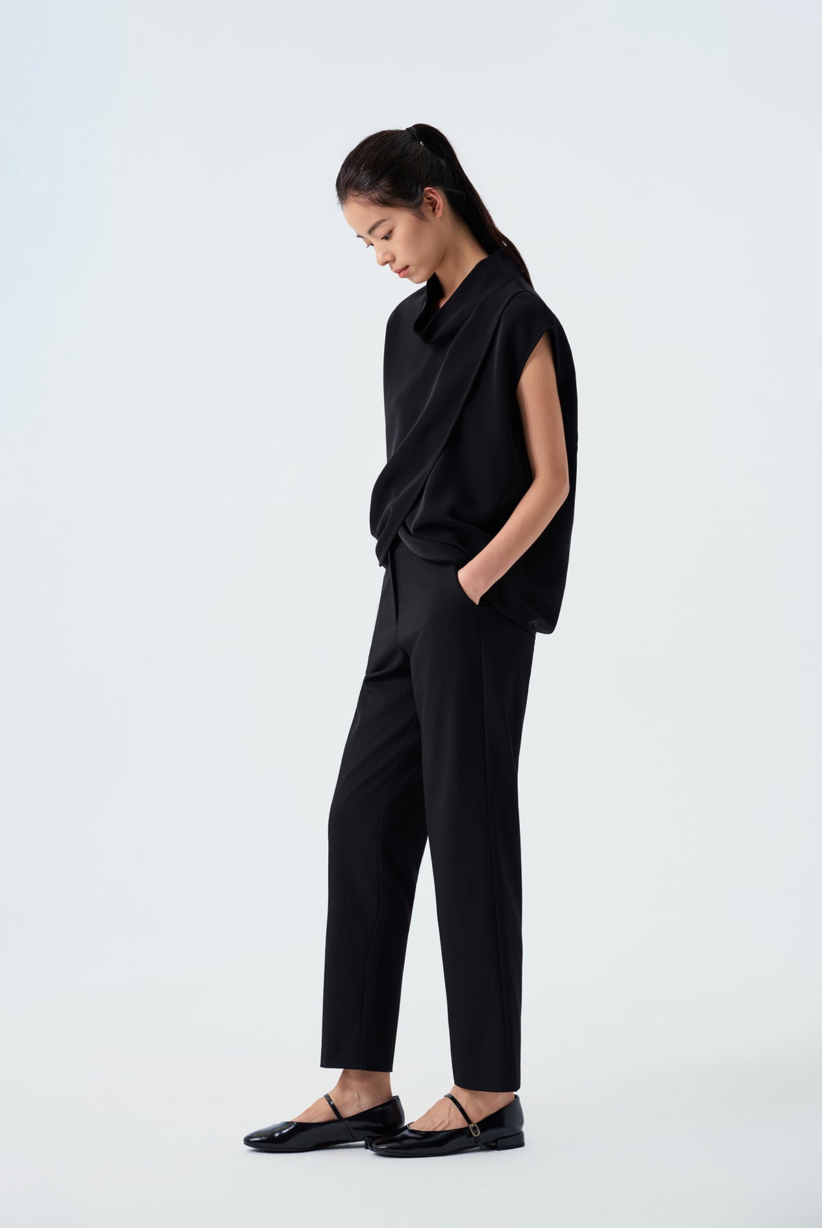 Casey Sleeveless Draped Cowl-Neck Top