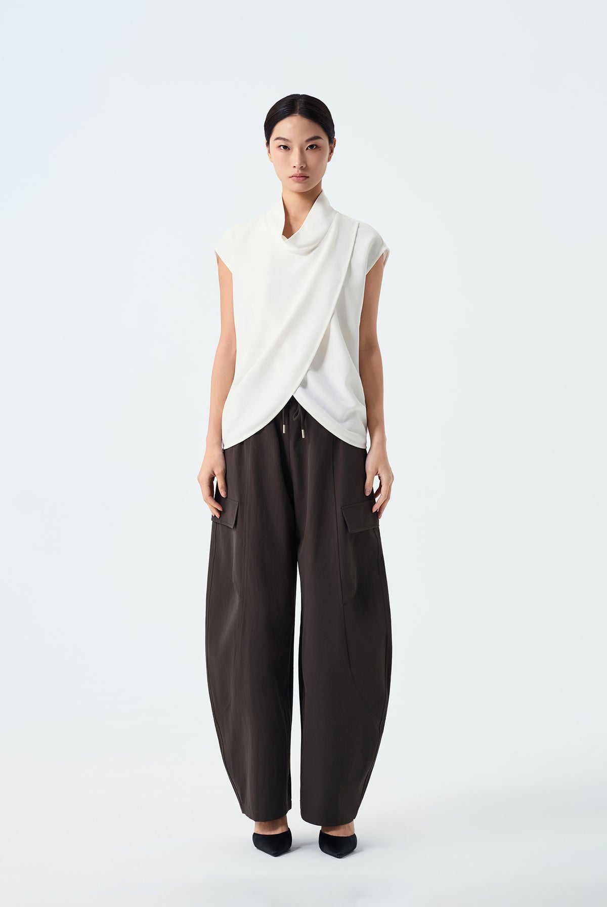Casey Sleeveless Draped Cowl-Neck Top