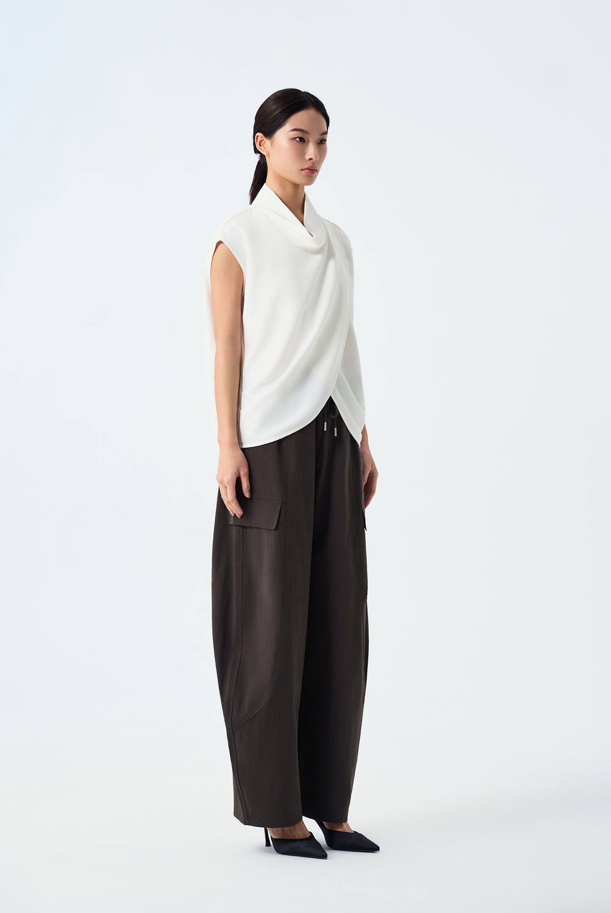 Casey Sleeveless Draped Cowl-Neck Top