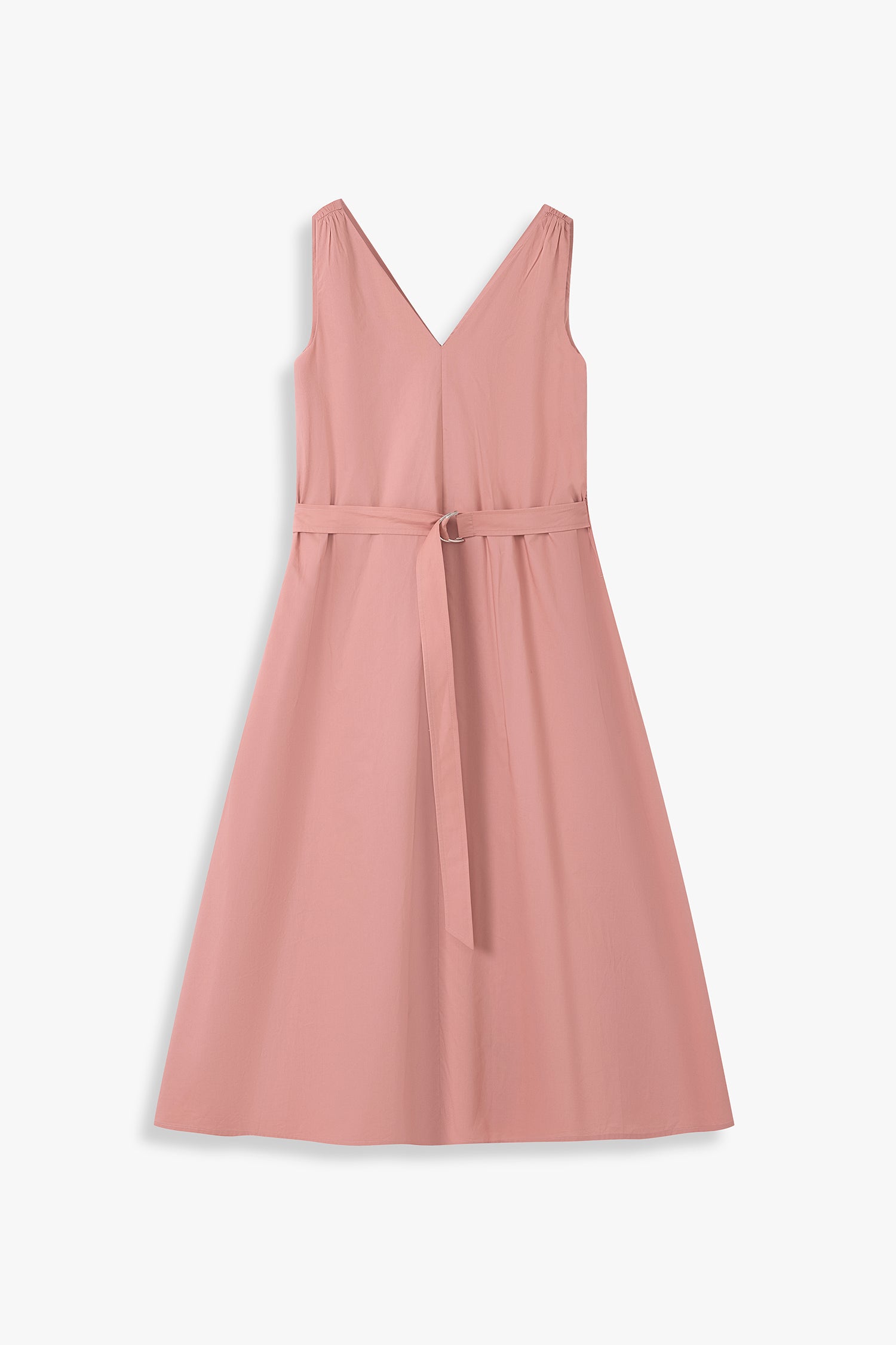 Deep V-neck Shift Dress With Self-fabric Belt