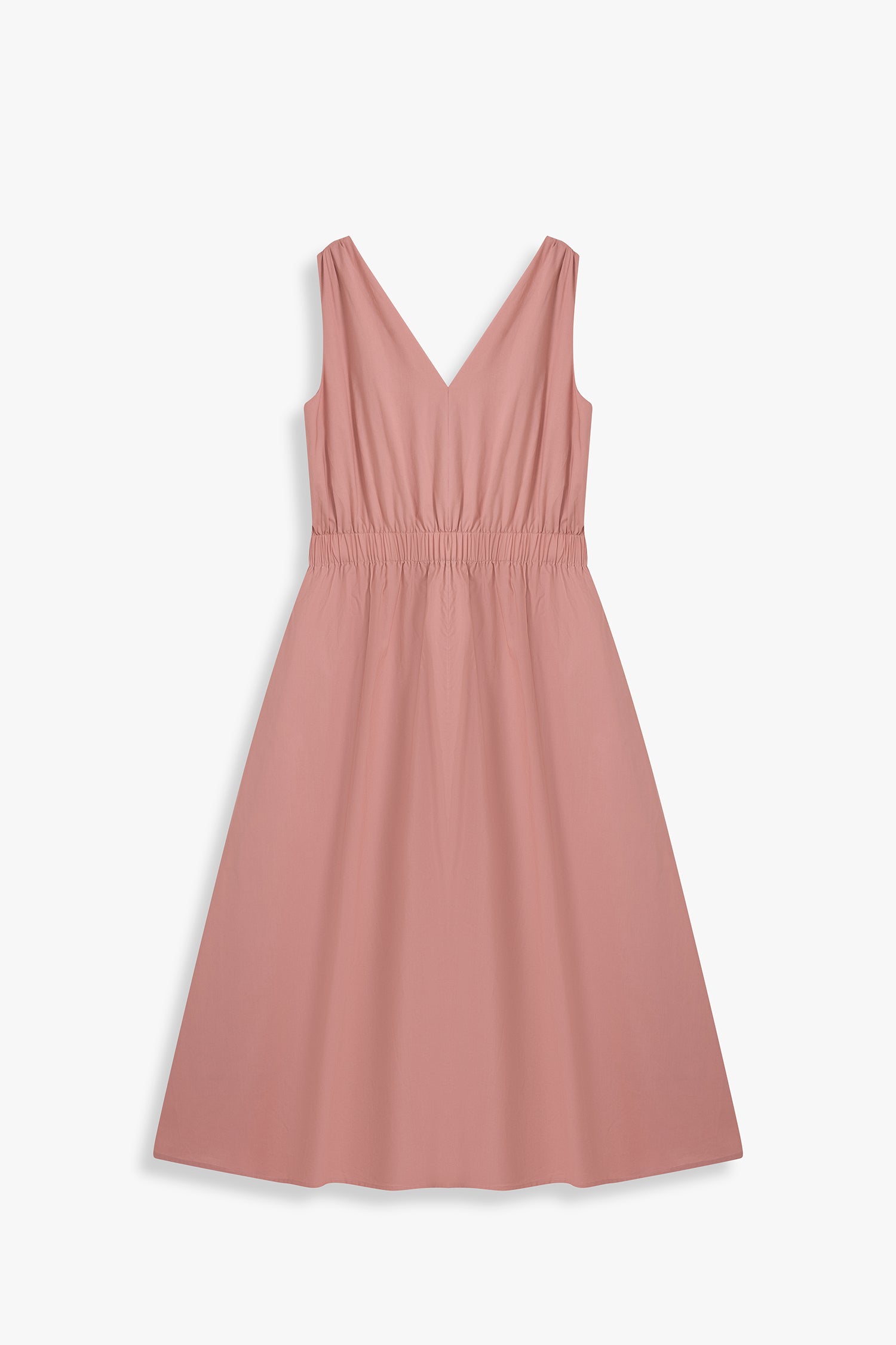 Deep V-neck Shift Dress With Self-fabric Belt