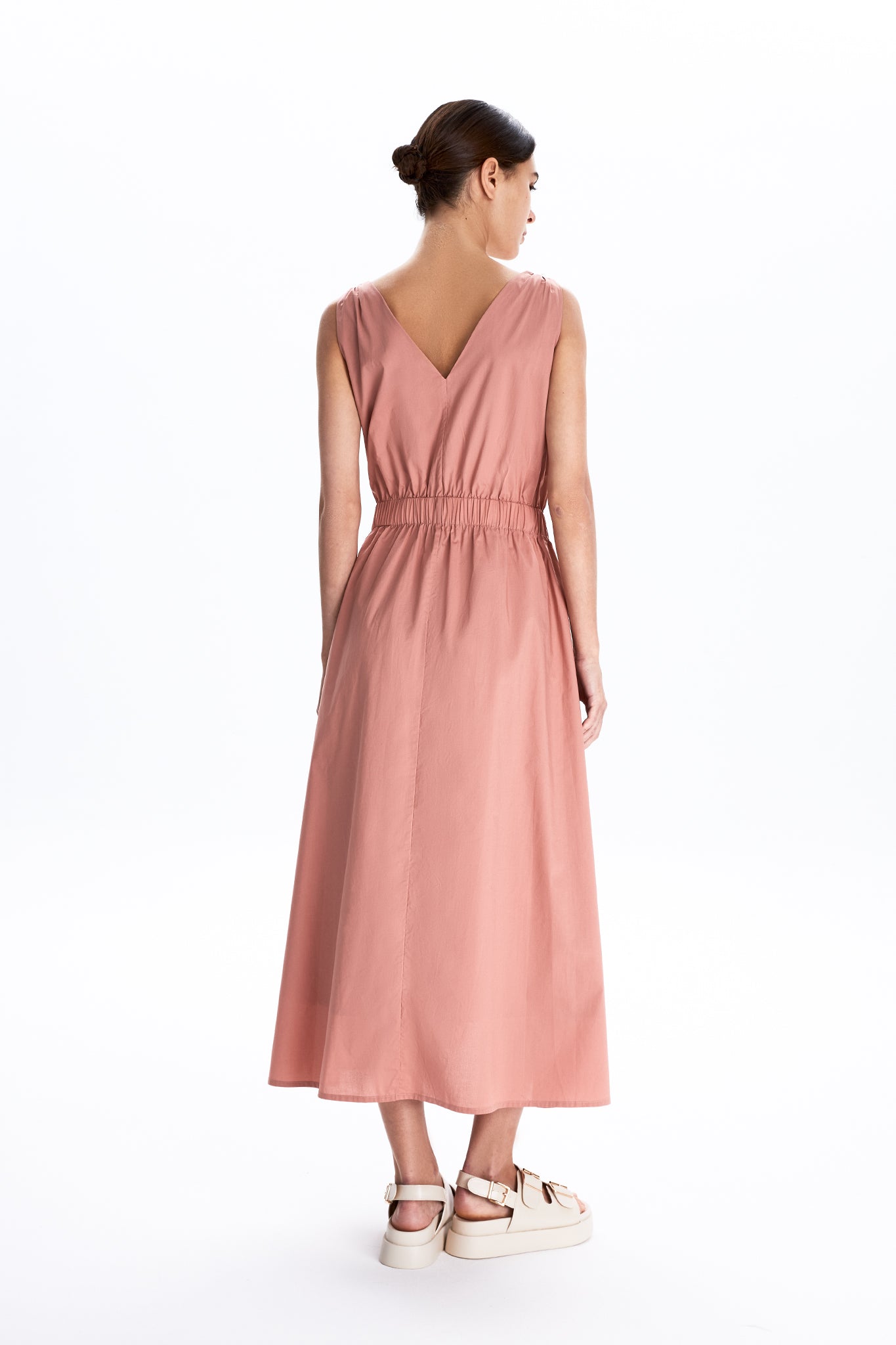 Deep V-neck Shift Dress With Self-fabric Belt