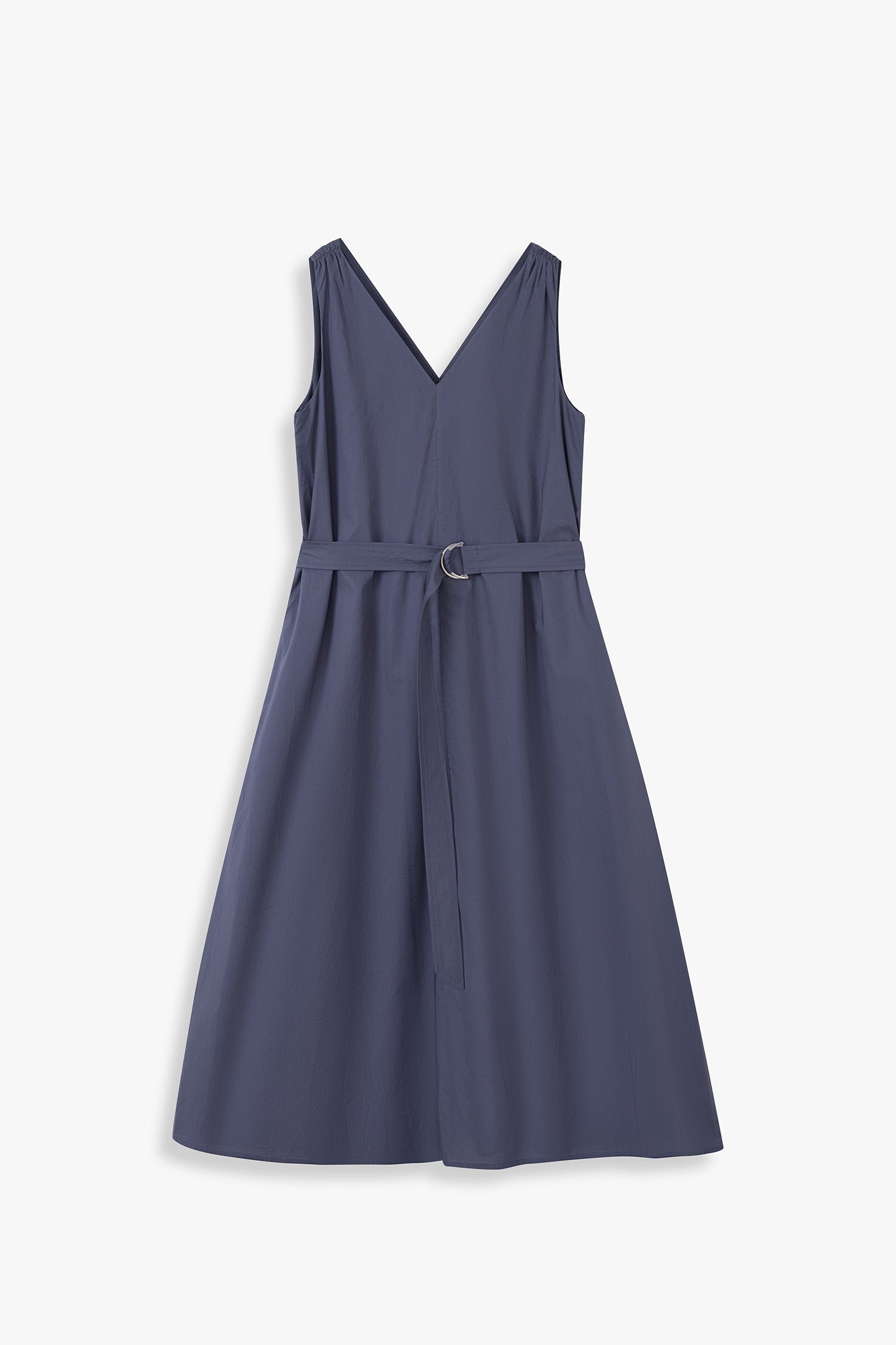 Deep V-neck Shift Dress With Self-fabric Belt