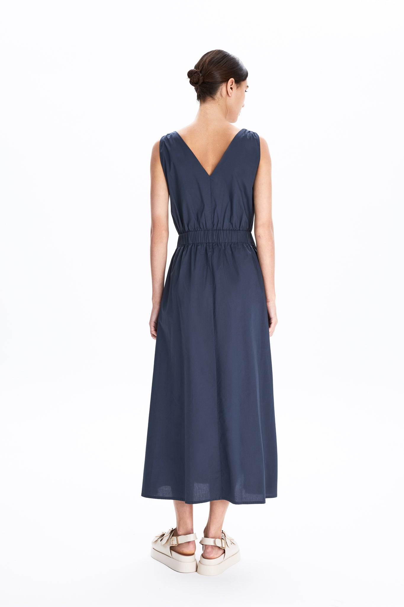 Deep V-neck Shift Dress With Self-fabric Belt