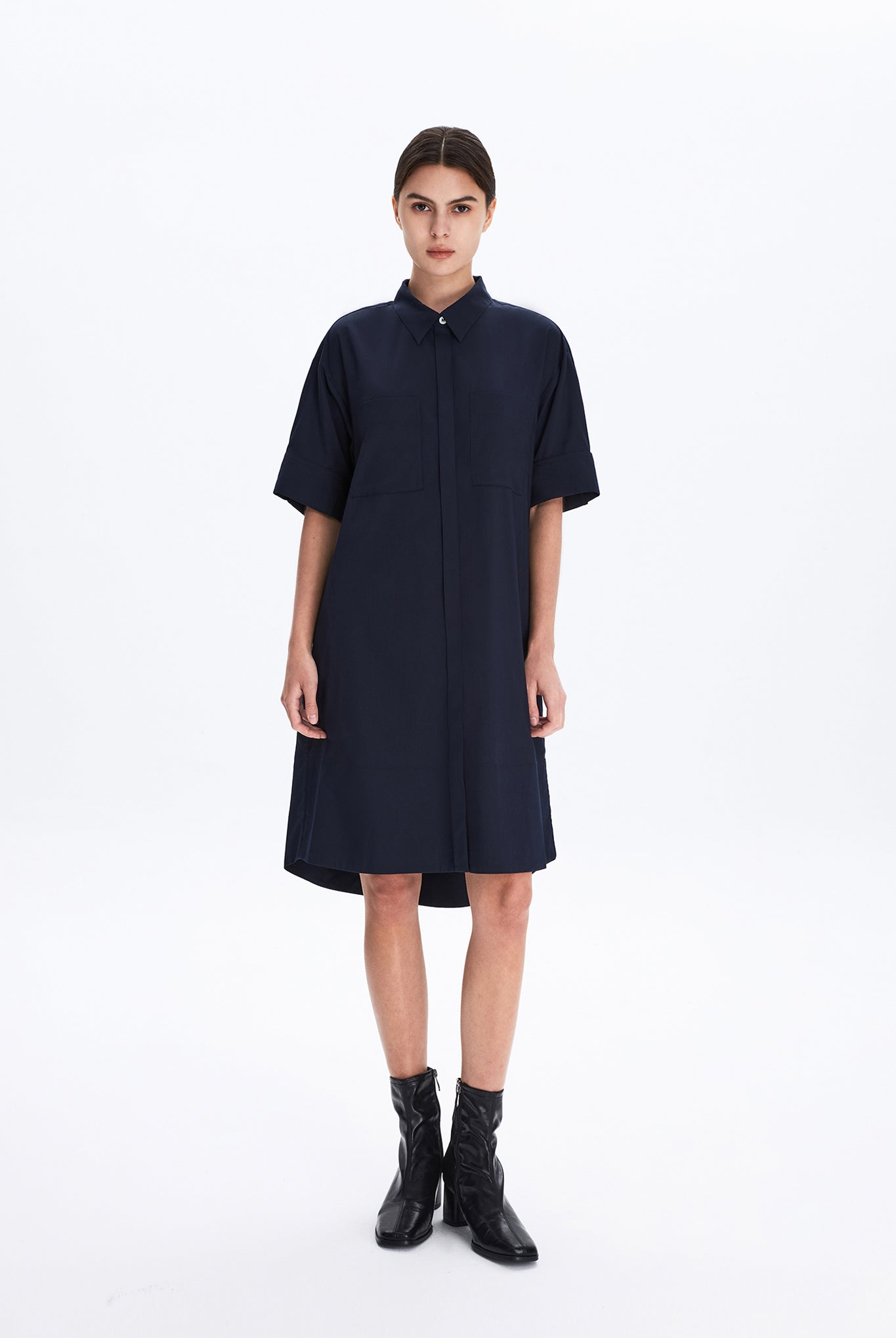 Short Sleeve Shirt Dress With Pockets