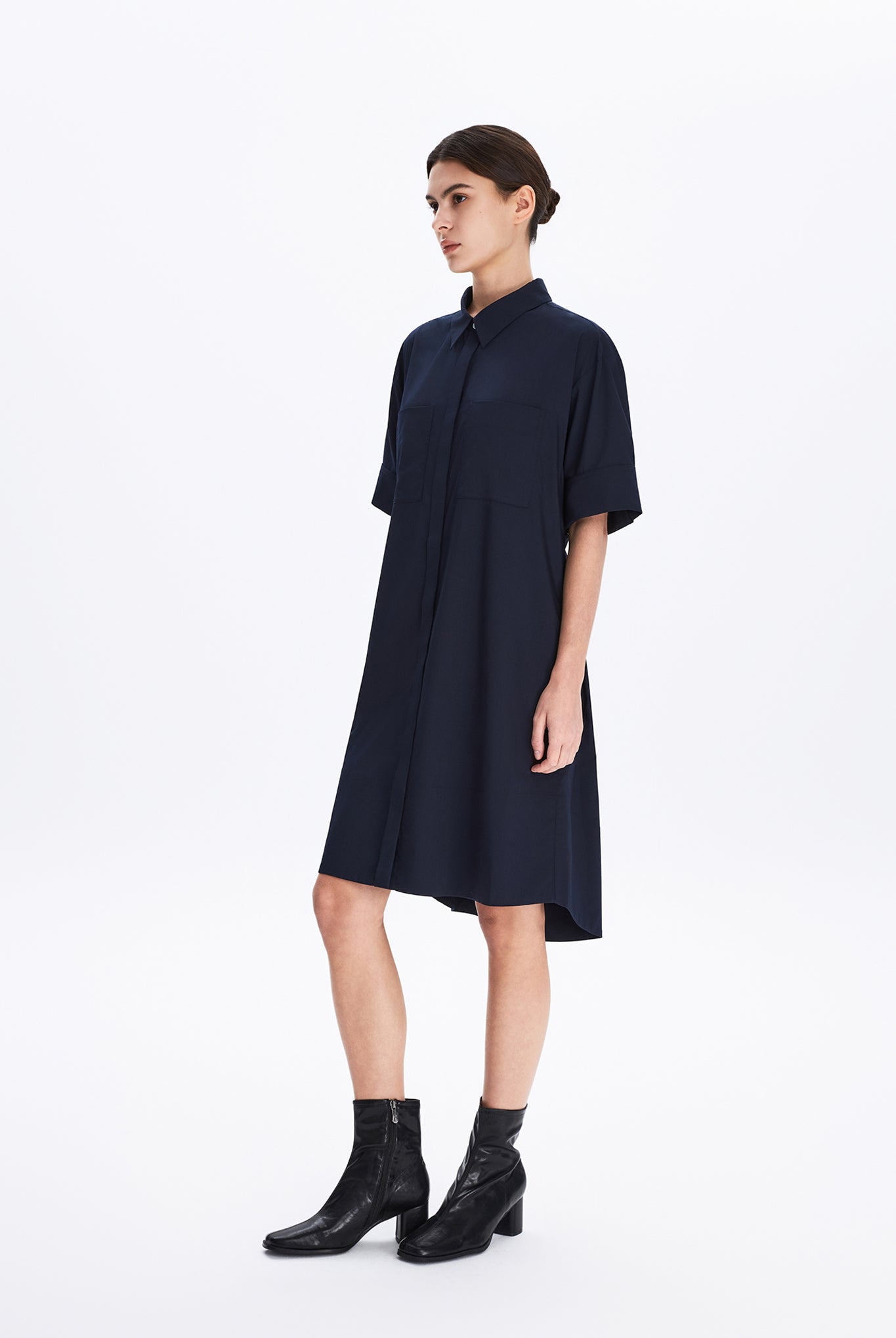 Short Sleeve Shirt Dress With Pockets