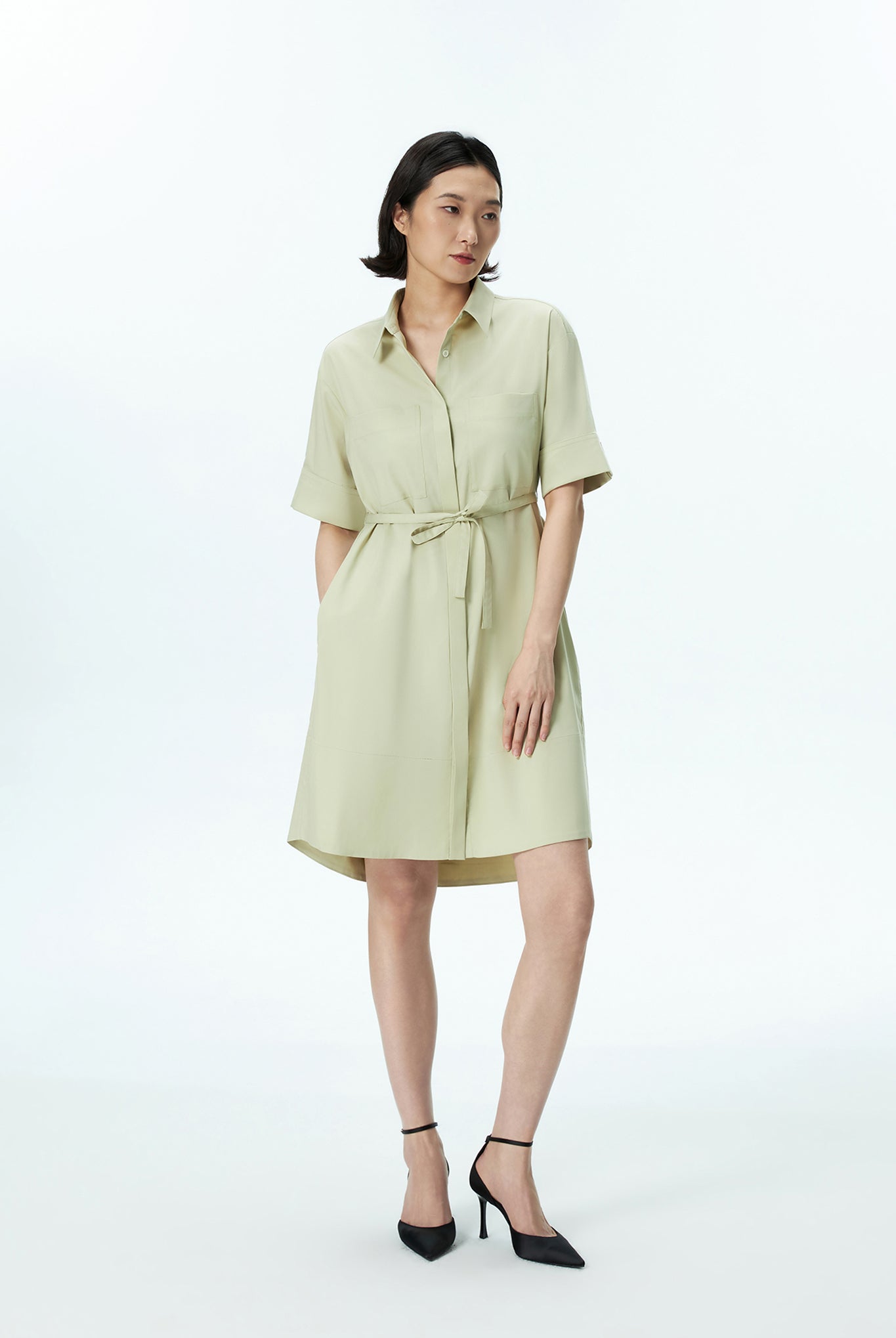 Short Sleeve Shirt Dress With Pockets