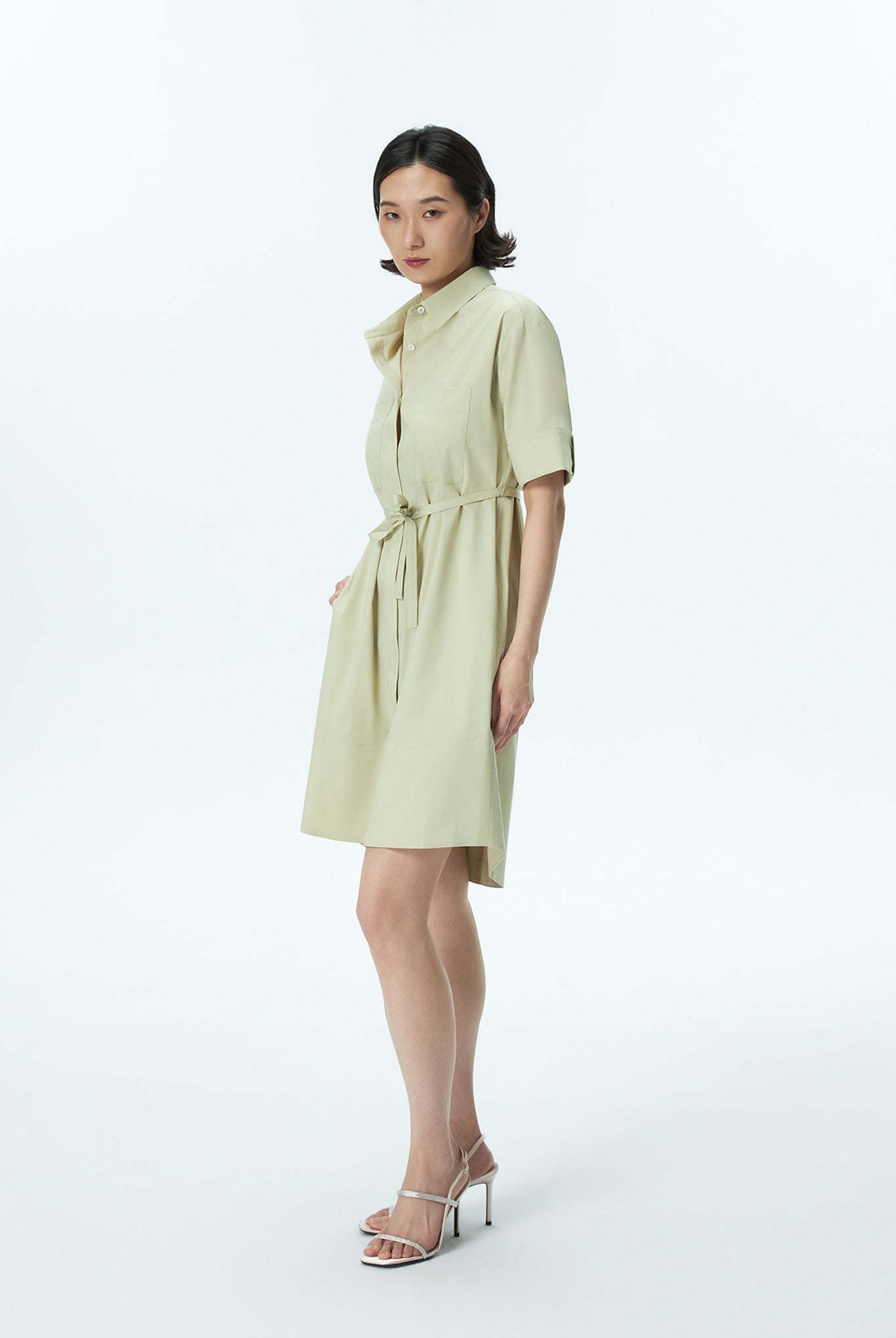 Short Sleeve Shirt Dress With Pockets