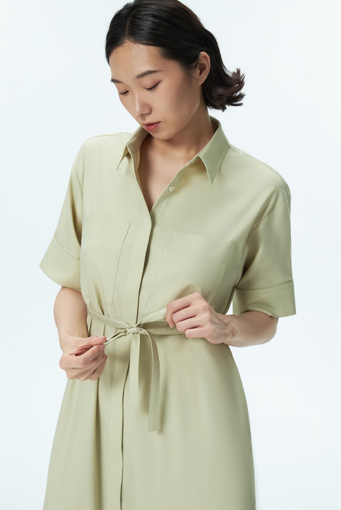 Short Sleeve Shirt Dress With Pockets