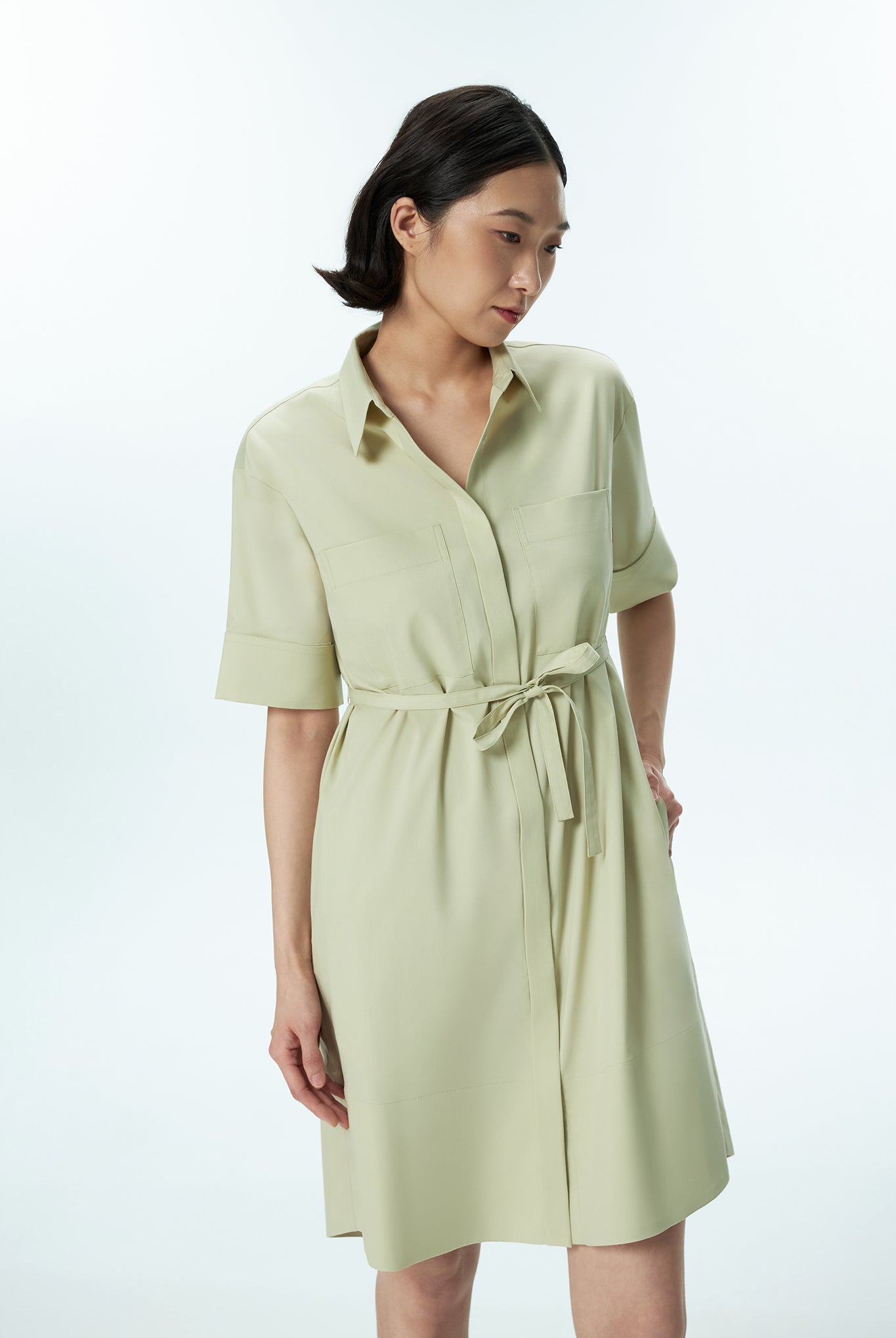 Short Sleeve Shirt Dress With Pockets
