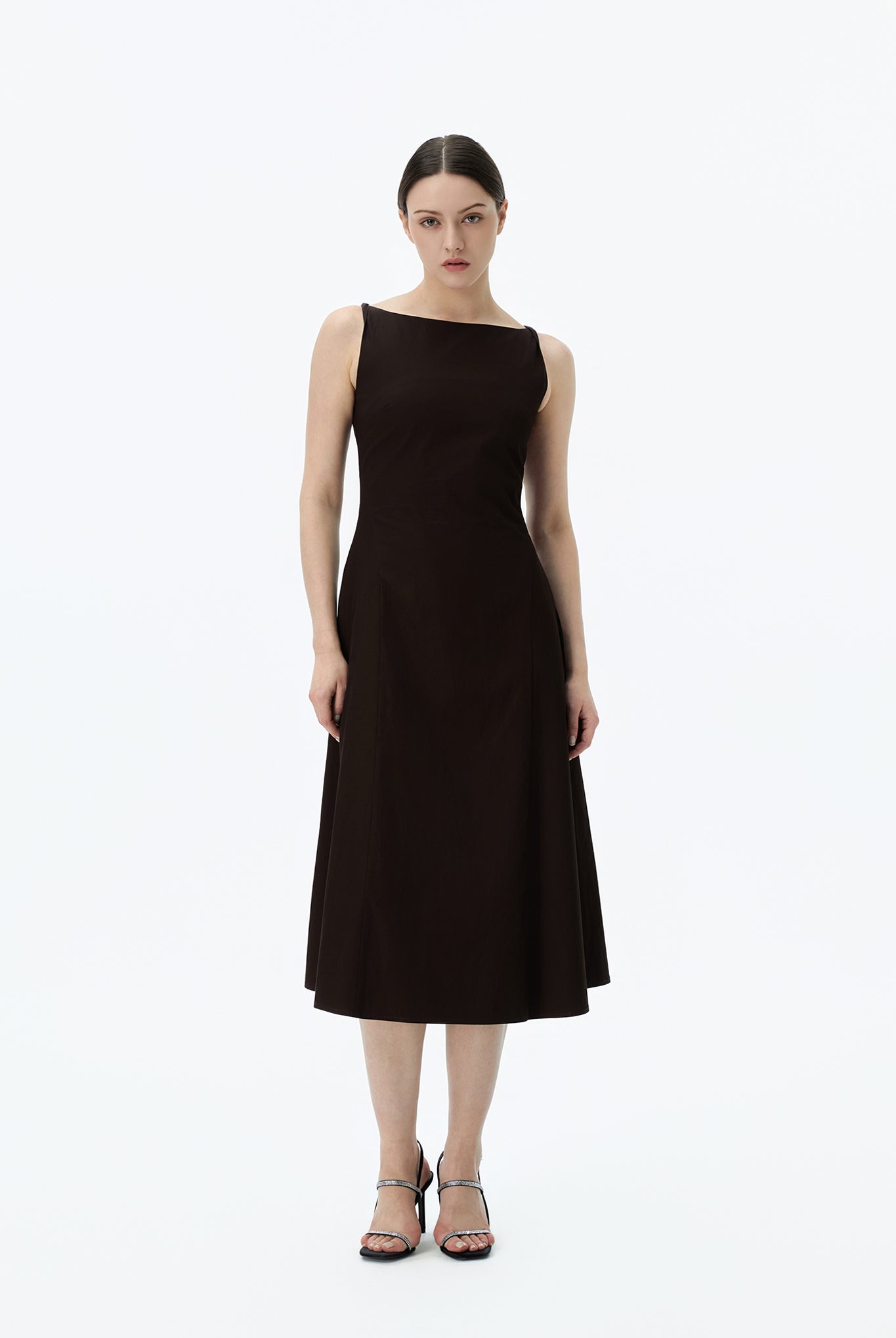Boat Neck A Line Midi Dress