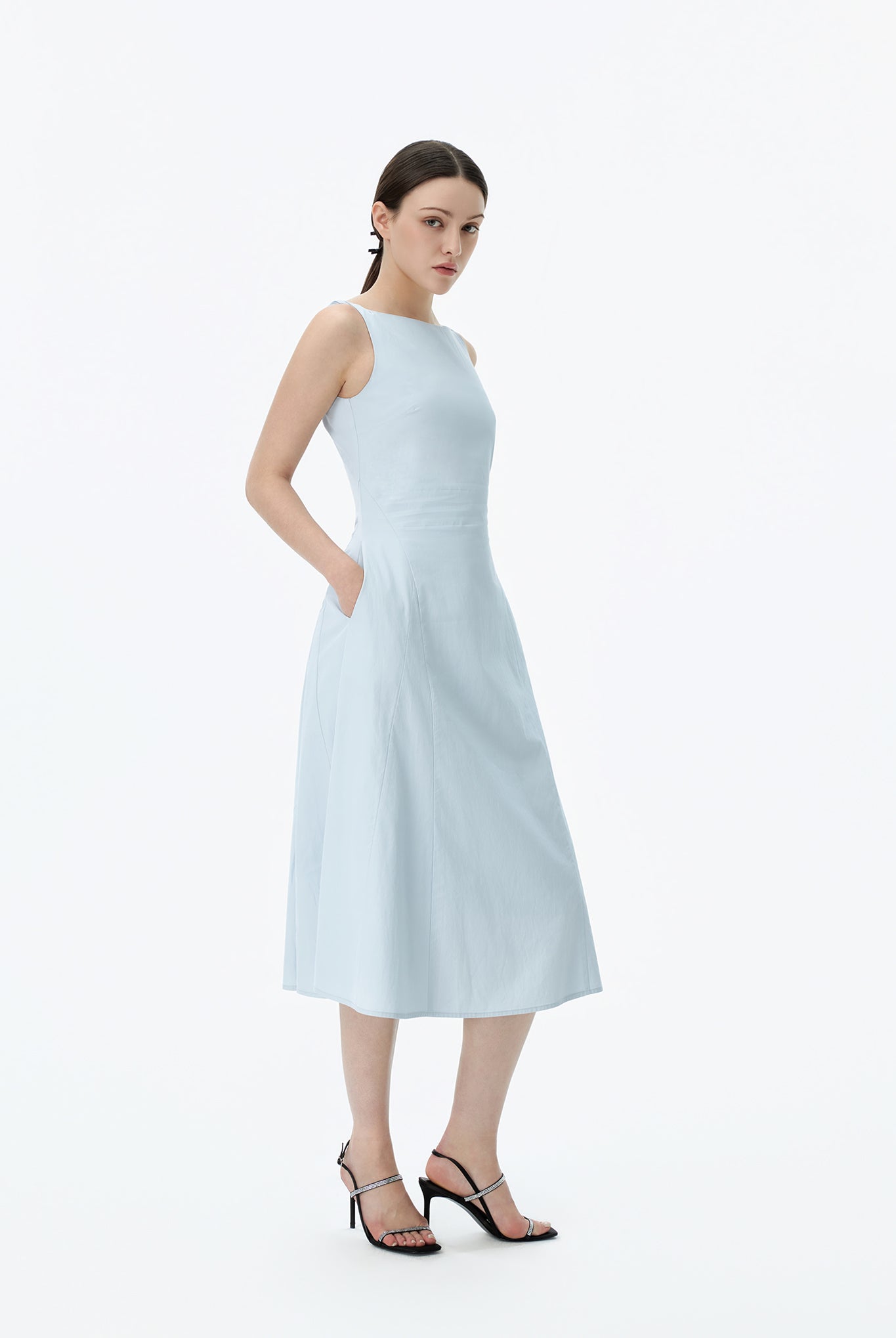 Boat Neck A Line Midi Dress
