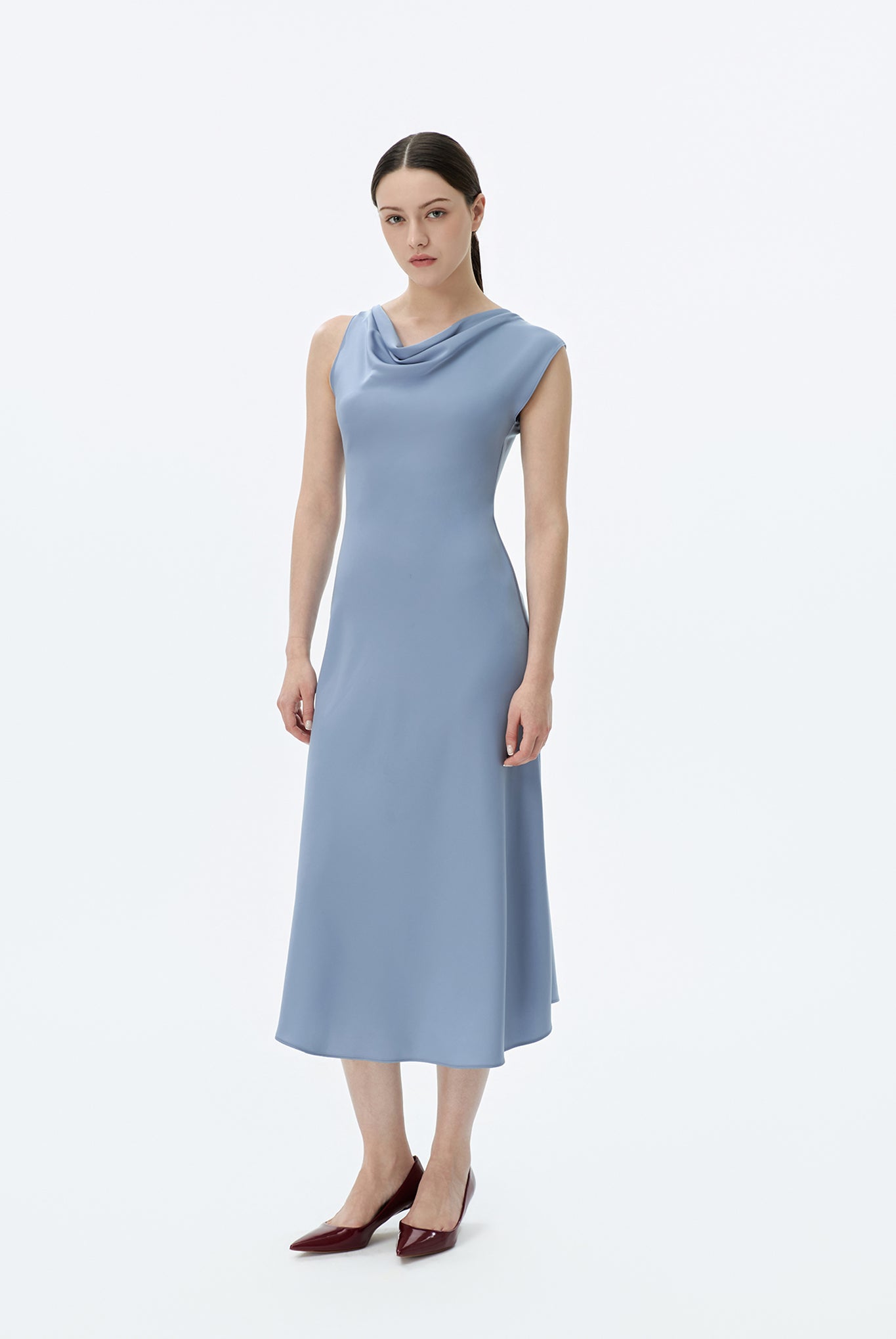 Cowl Neck Dress with Asymmetric Shoulder